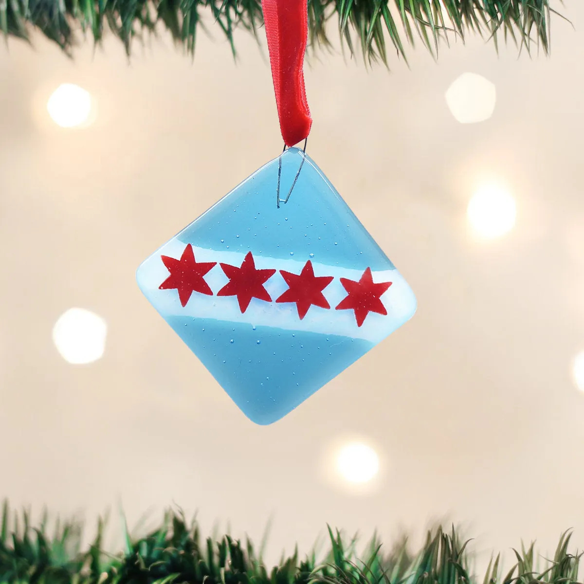 Chicago Flag Glass Ornament