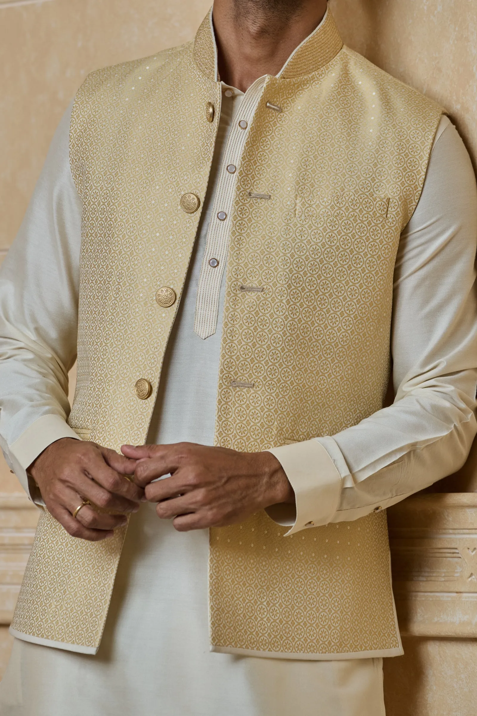 Classic Brocade Kurta Bundi Set