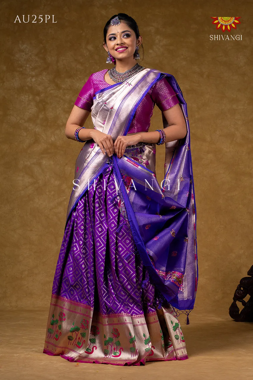 Classic Purple Silk Swan Half Saree For Festivel !!!