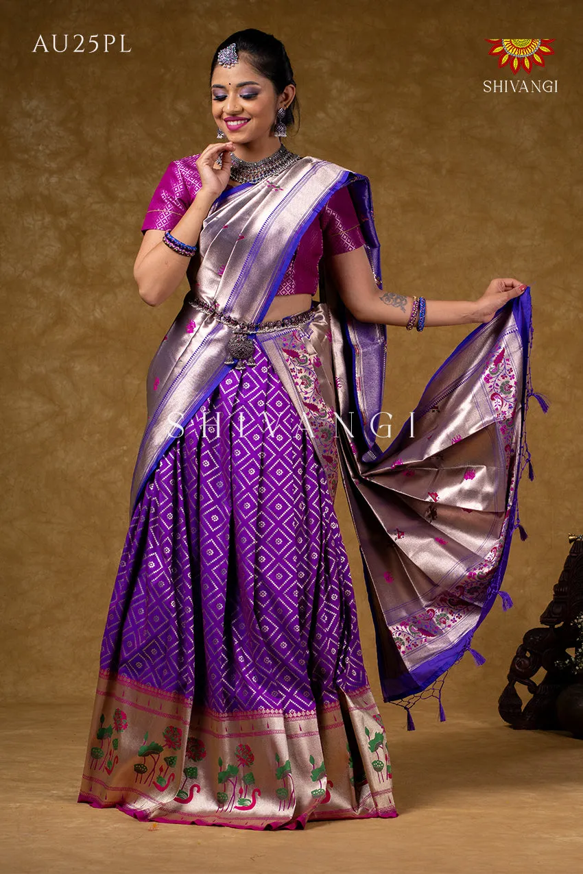 Classic Purple Silk Swan Half Saree For Festivel !!!