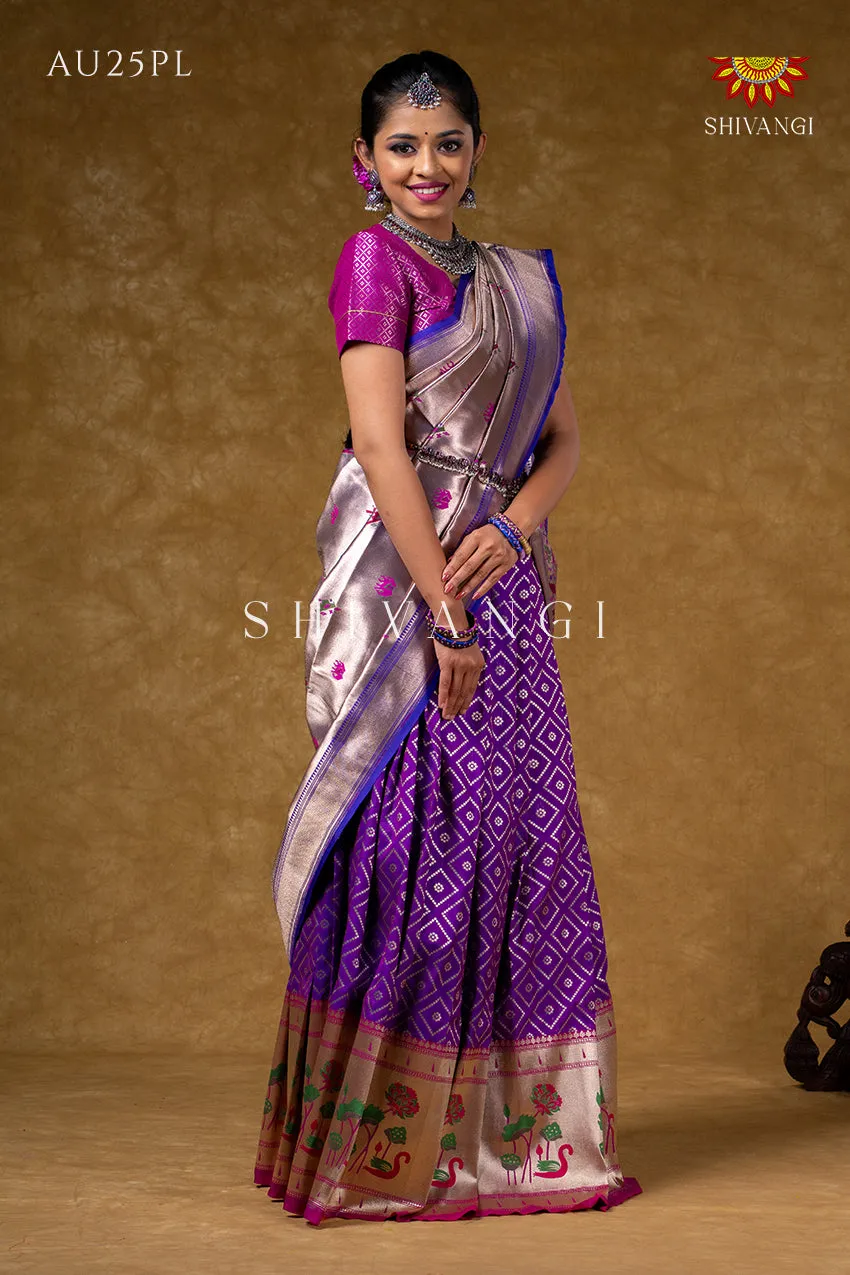 Classic Purple Silk Swan Half Saree For Festivel !!!