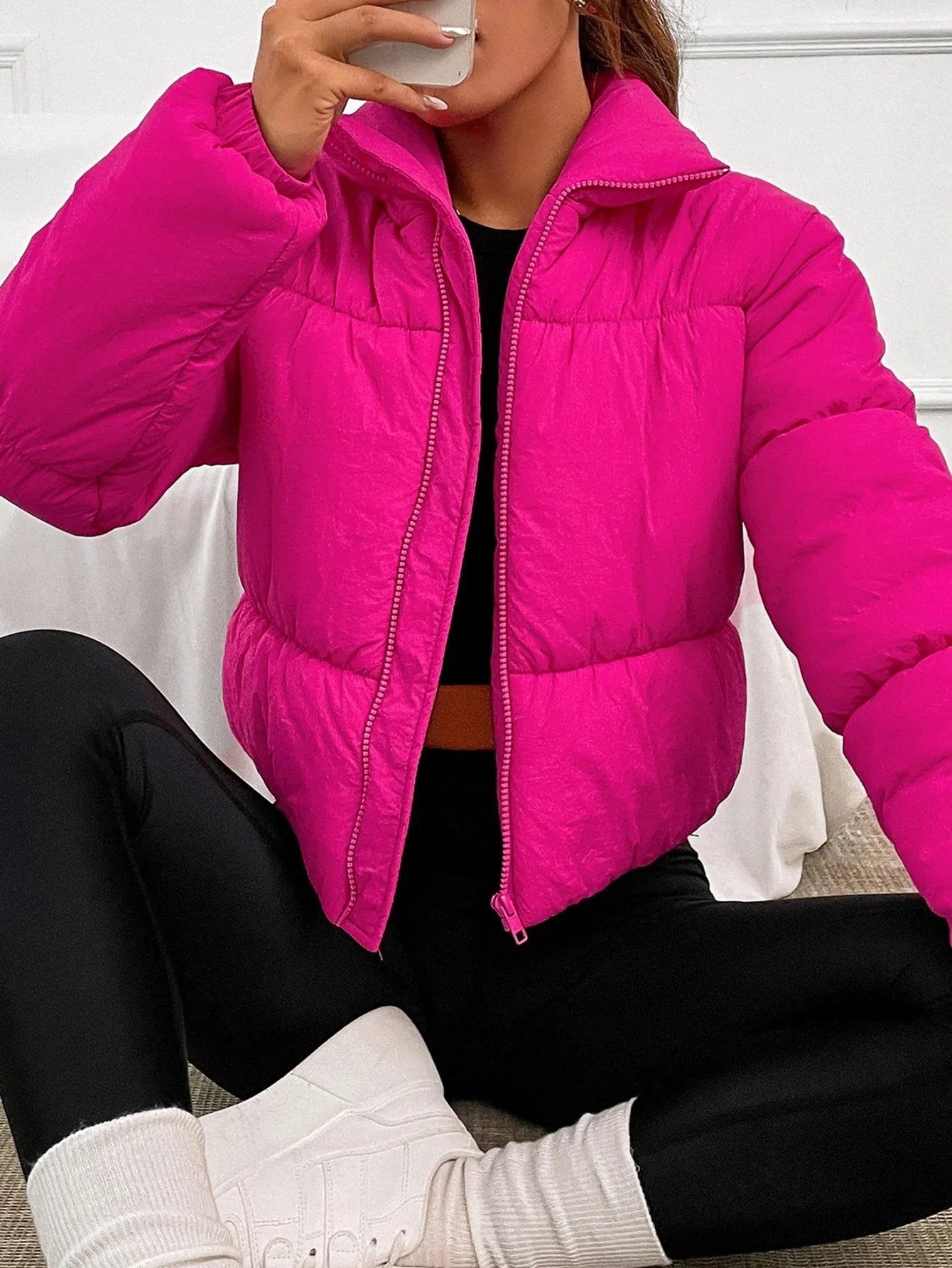 Collar Zip Up Puffer Coat