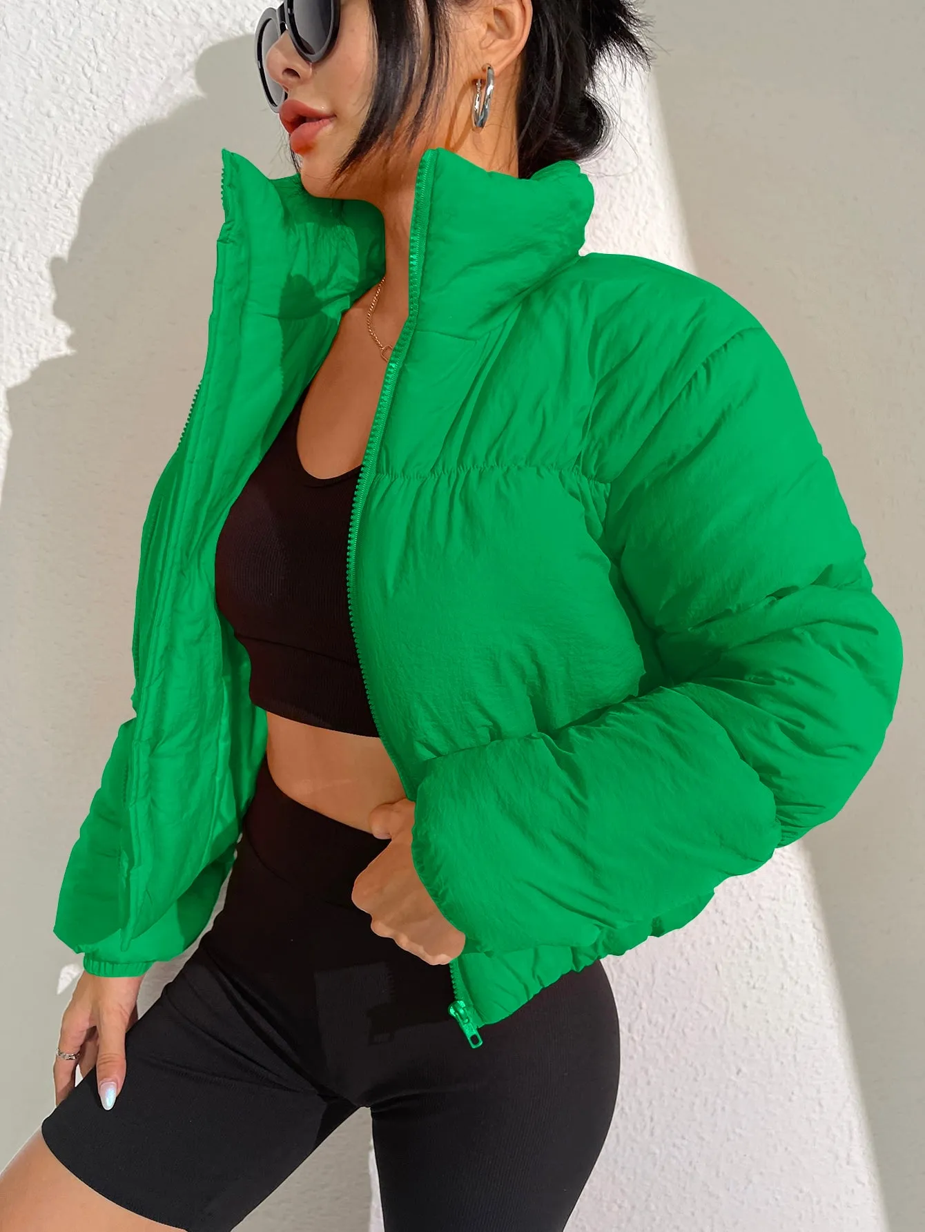 Collar Zip Up Puffer Coat