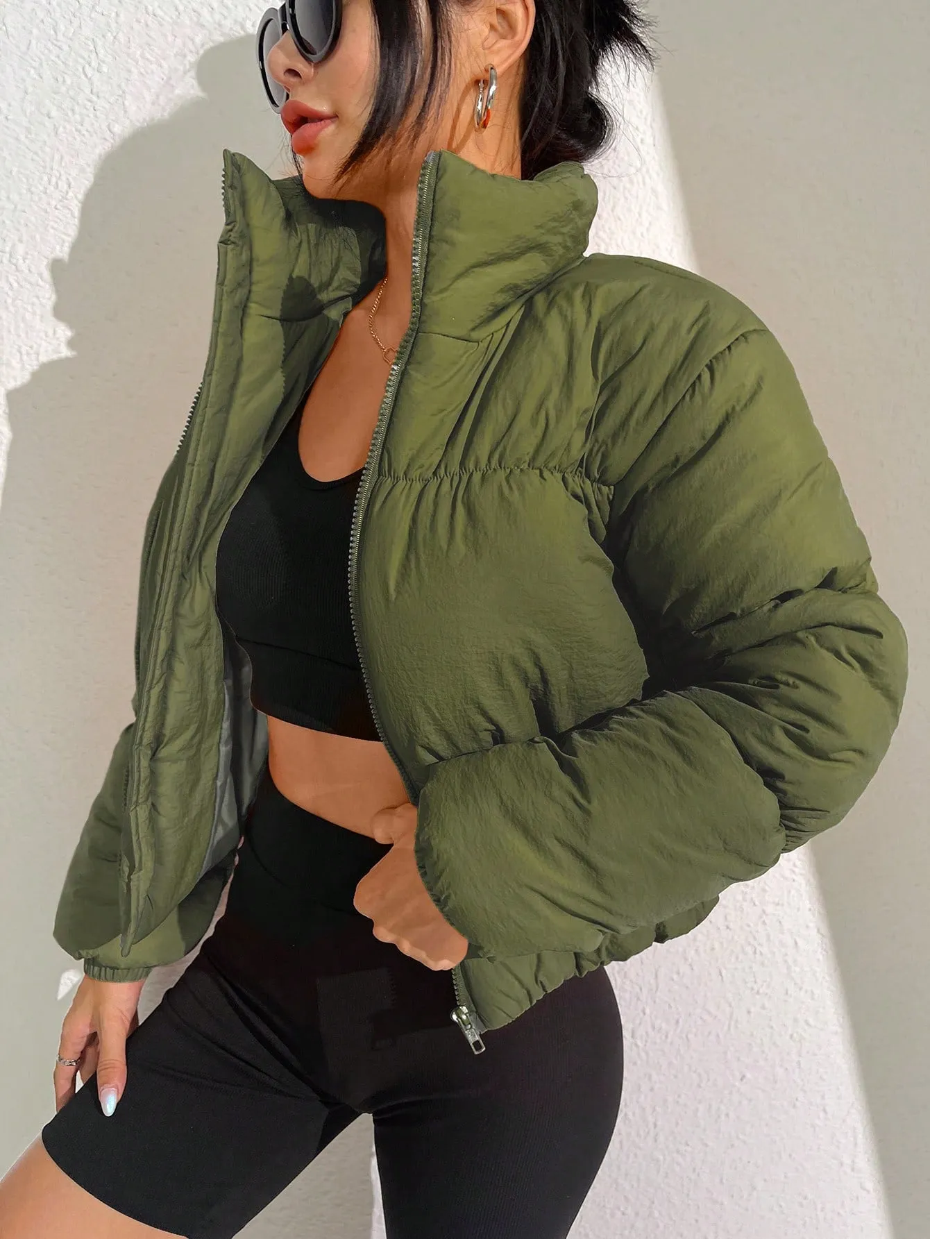 Collar Zip Up Puffer Coat