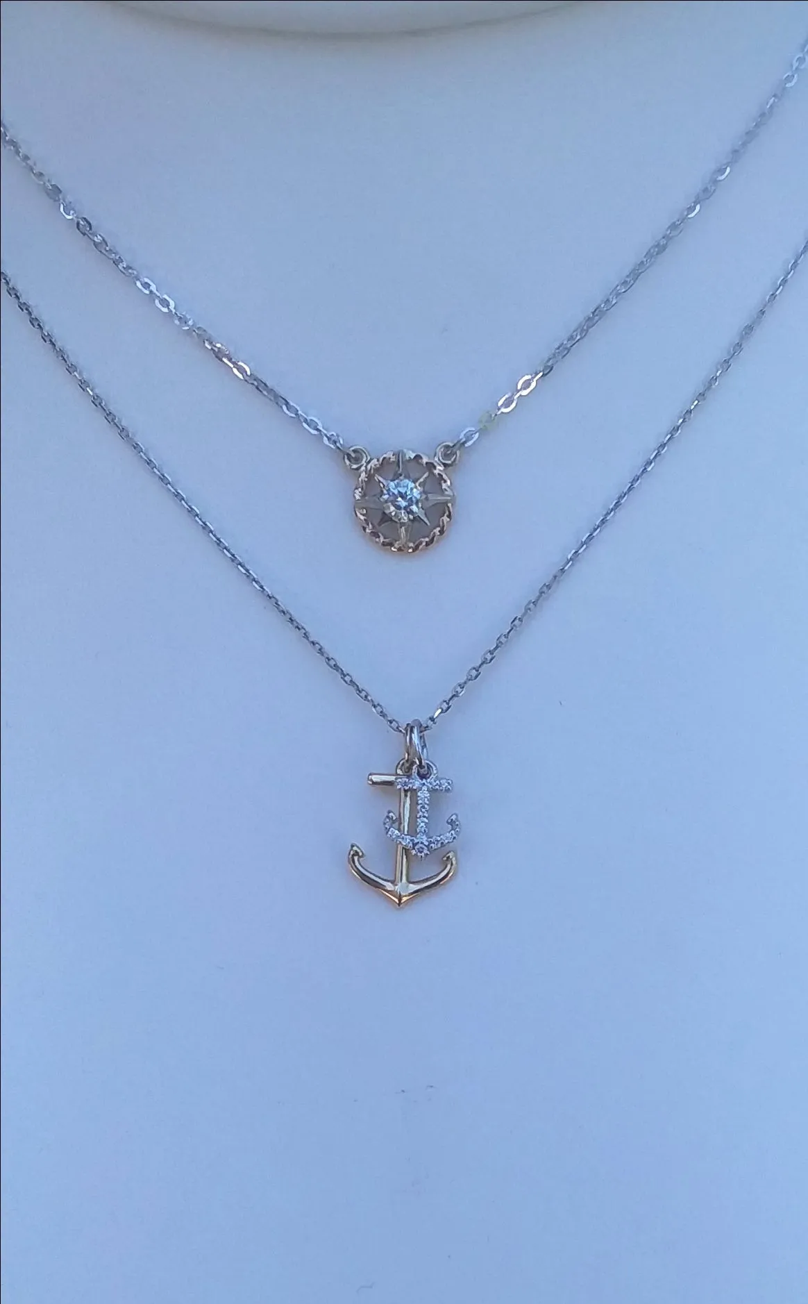 Compass Rose Petite 14K Two-Tone Gold Rope Rim and Diamond Necklace