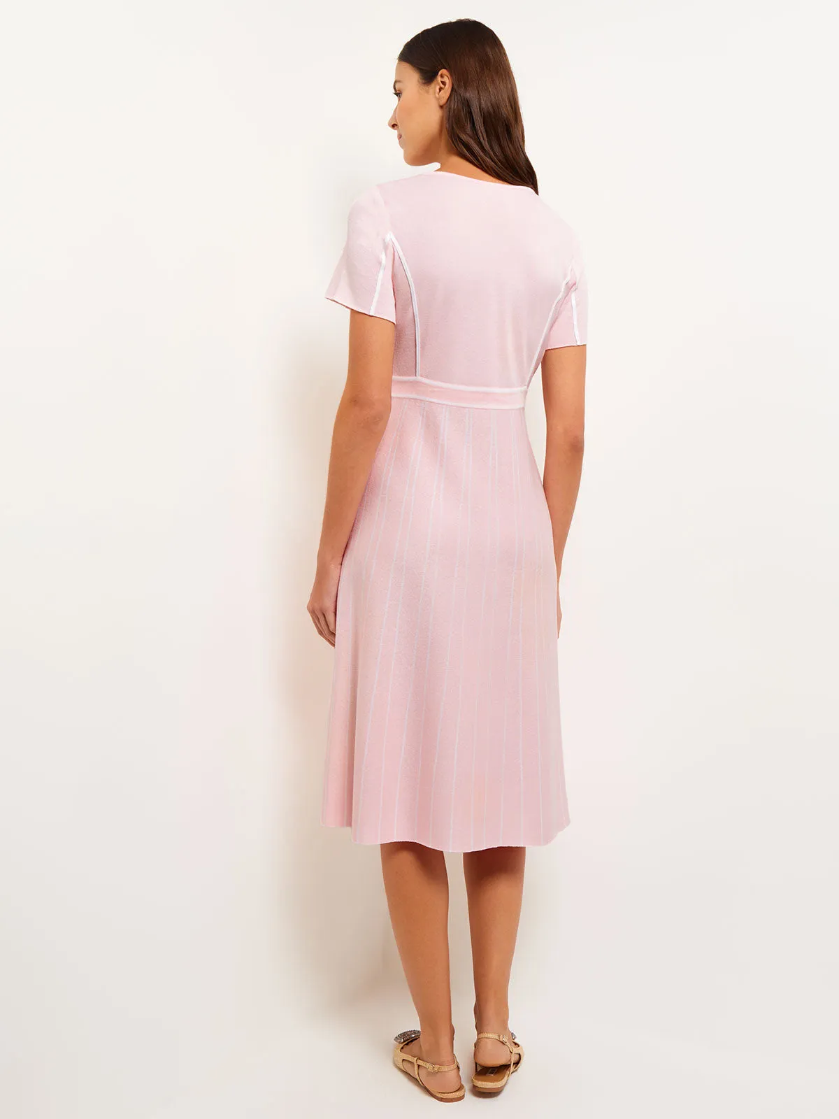 Contrast Stripe A-Line Soft Knit Dress, Rose Petal & White