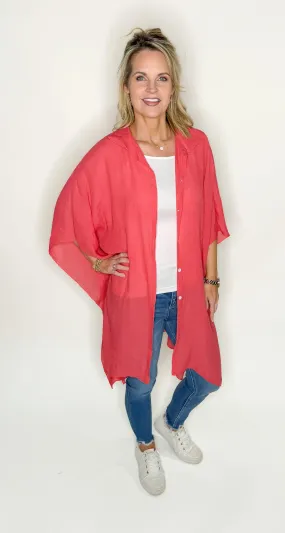 Coral Linen Flowy Tunic/Kimono