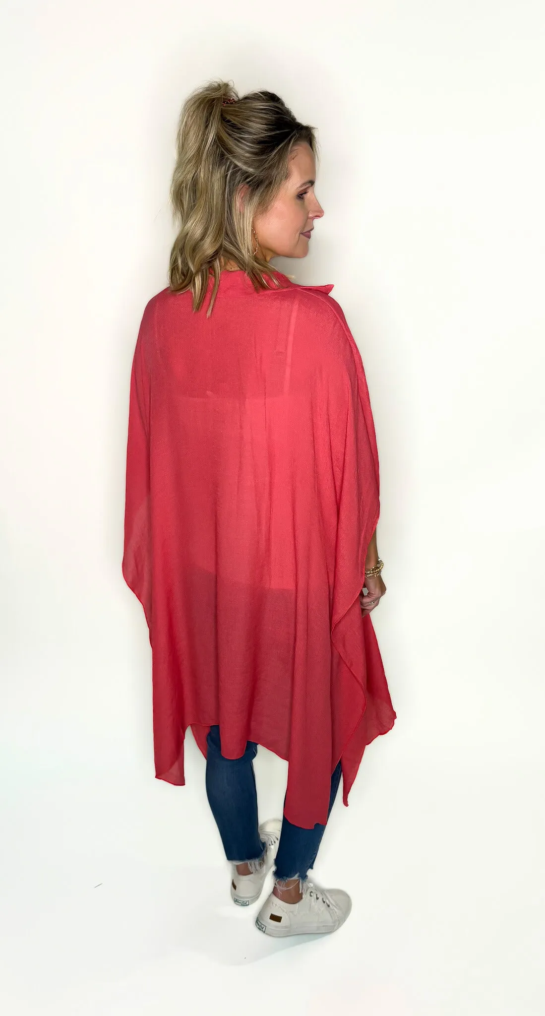 Coral Linen Flowy Tunic/Kimono