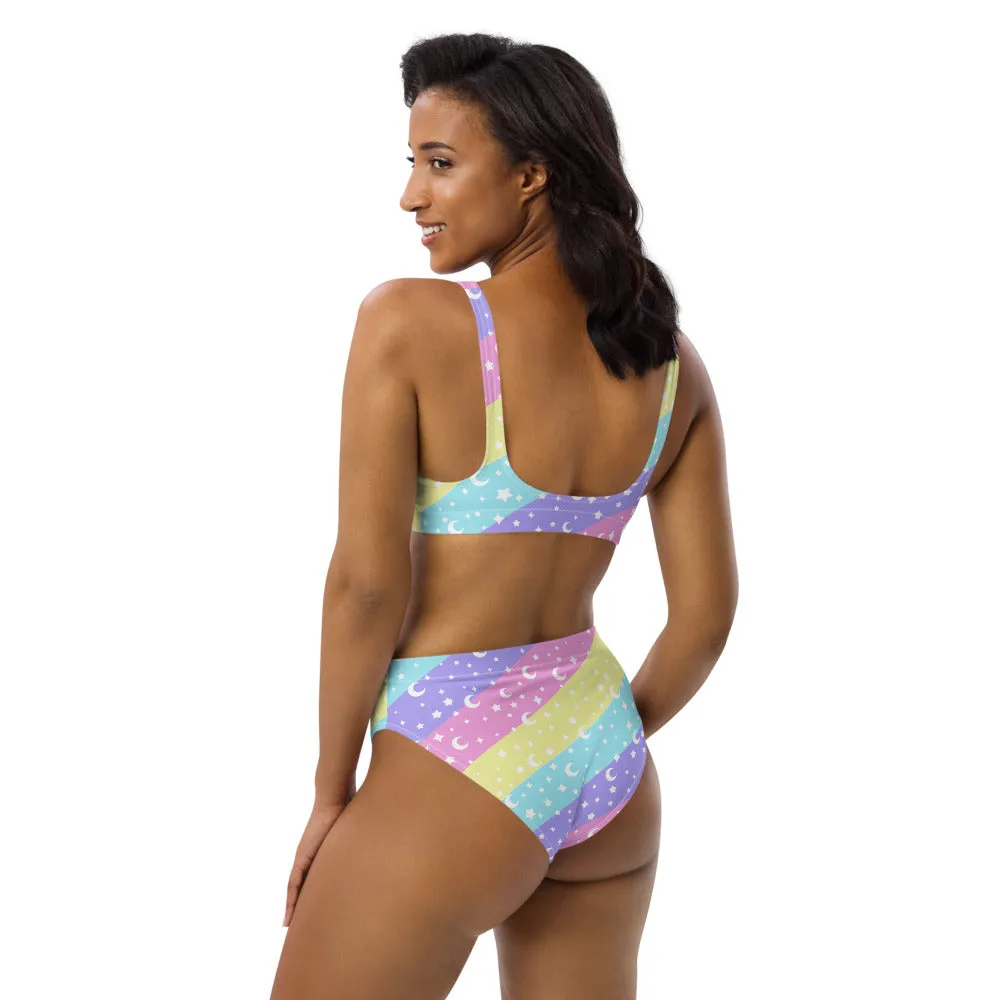 Cosmic Rainbow High-Waisted Bikini