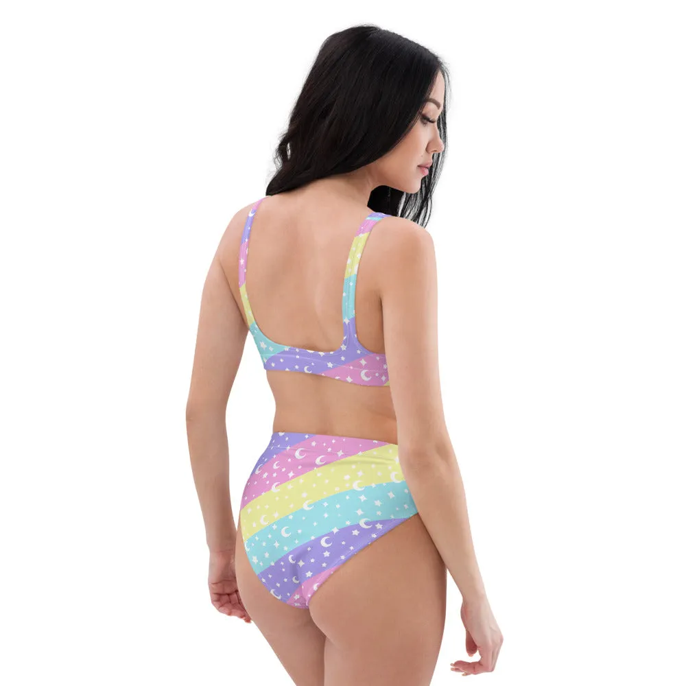 Cosmic Rainbow High-Waisted Bikini