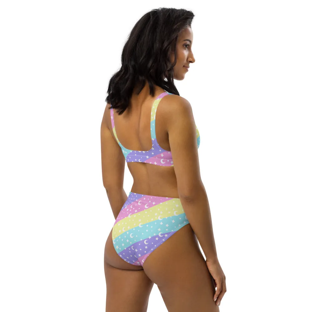 Cosmic Rainbow High-Waisted Bikini