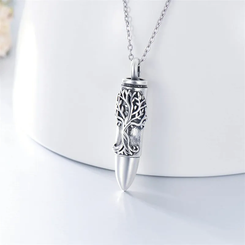 Cremation Jewelry Bullet Urn Necklace for Ashes 925 Sterling Silver Tree of Life Pendant Necklace Memorial Keepsake Pendant for Human Ashes