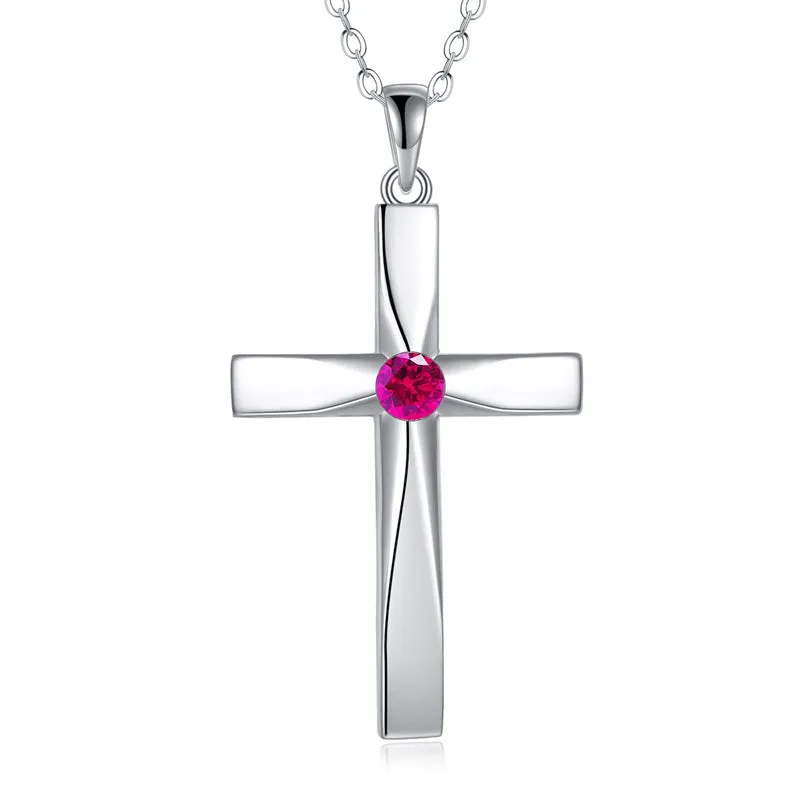 Cross Pendant Necklace 925 Sterling Silver Cross Birthstone Necklace Religious Cross Gifts for Women Mother‘s Day Gifts