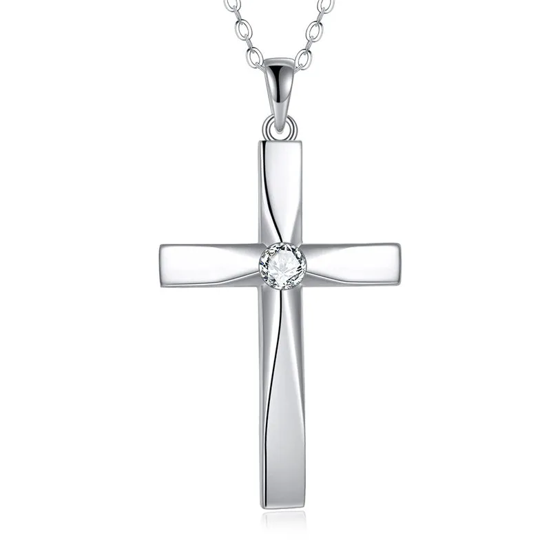 Cross Pendant Necklace 925 Sterling Silver Cross Birthstone Necklace Religious Cross Gifts for Women Mother‘s Day Gifts