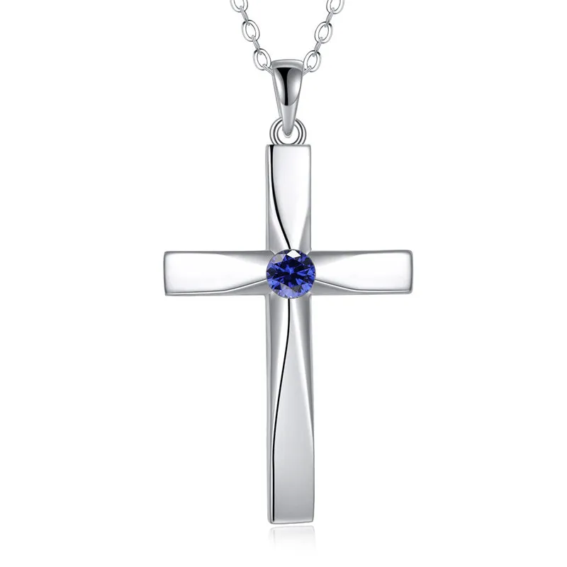 Cross Pendant Necklace 925 Sterling Silver Cross Birthstone Necklace Religious Cross Gifts for Women Mother‘s Day Gifts