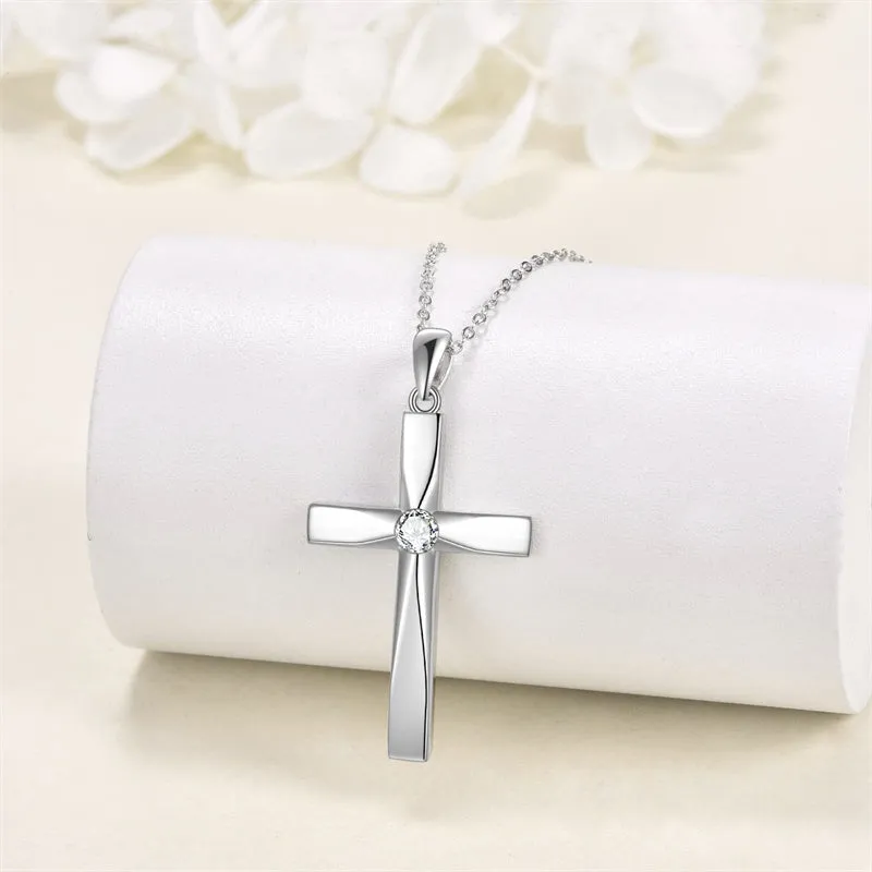 Cross Pendant Necklace 925 Sterling Silver Cross Birthstone Necklace Religious Cross Gifts for Women Mother‘s Day Gifts