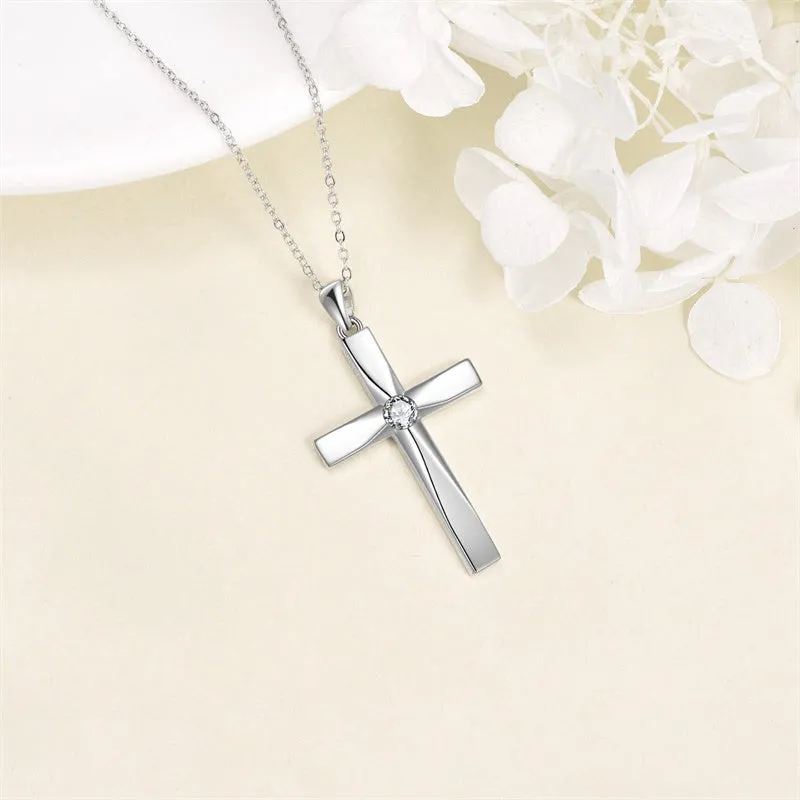 Cross Pendant Necklace 925 Sterling Silver Cross Birthstone Necklace Religious Cross Gifts for Women Mother‘s Day Gifts