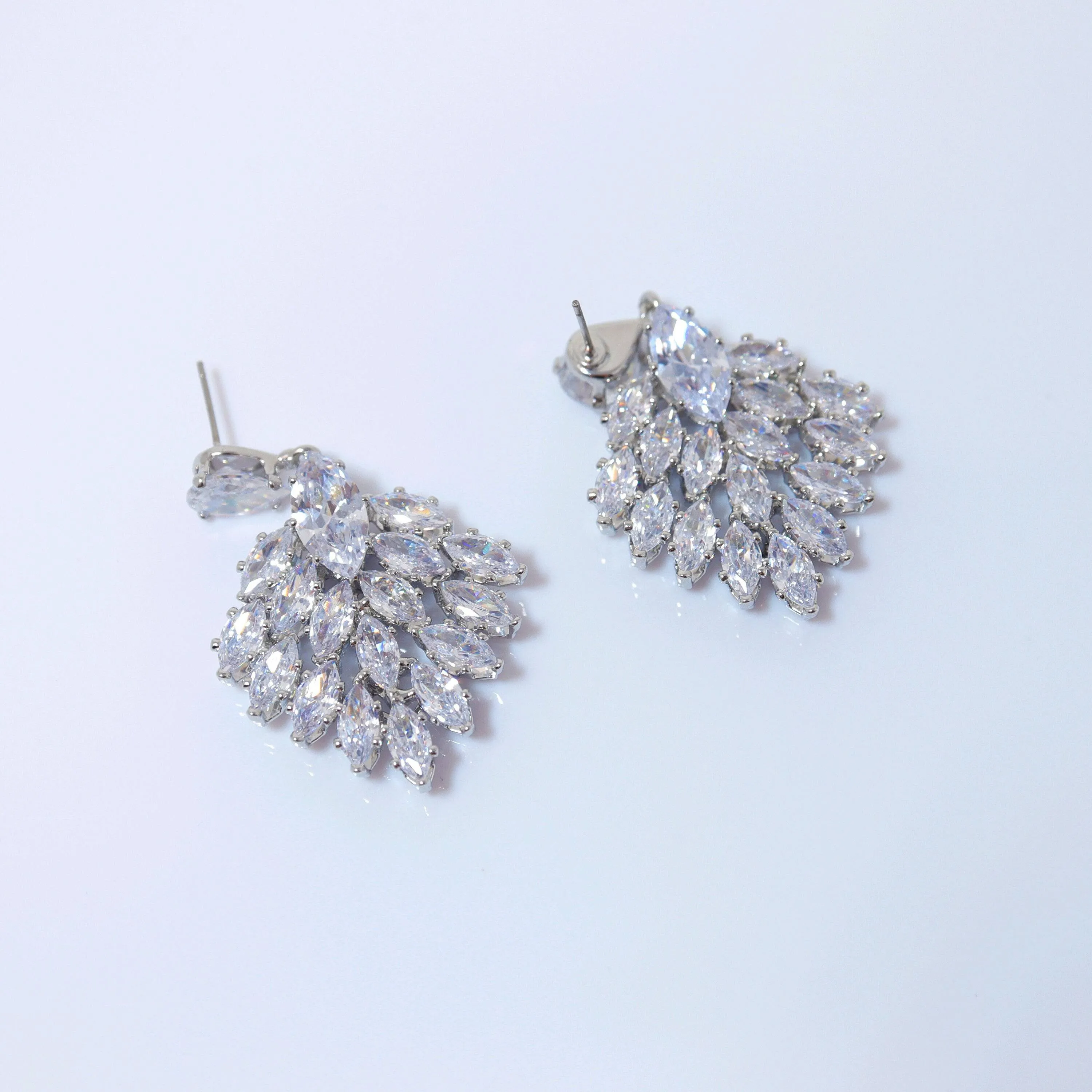 Cubic Zirconia, Floral Peacock long Dangle Crystal, Diamond Earrings, Bridal Jewelry, Bridal Earrings, Bridal Earrings, Statement Earrings