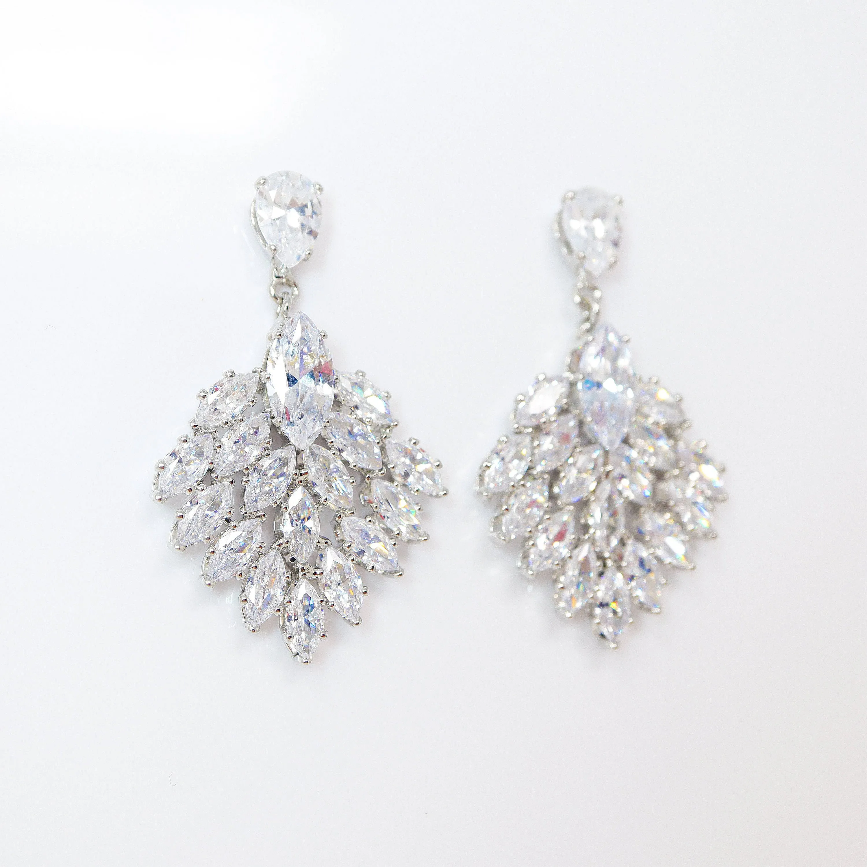 Cubic Zirconia, Floral Peacock long Dangle Crystal, Diamond Earrings, Bridal Jewelry, Bridal Earrings, Bridal Earrings, Statement Earrings