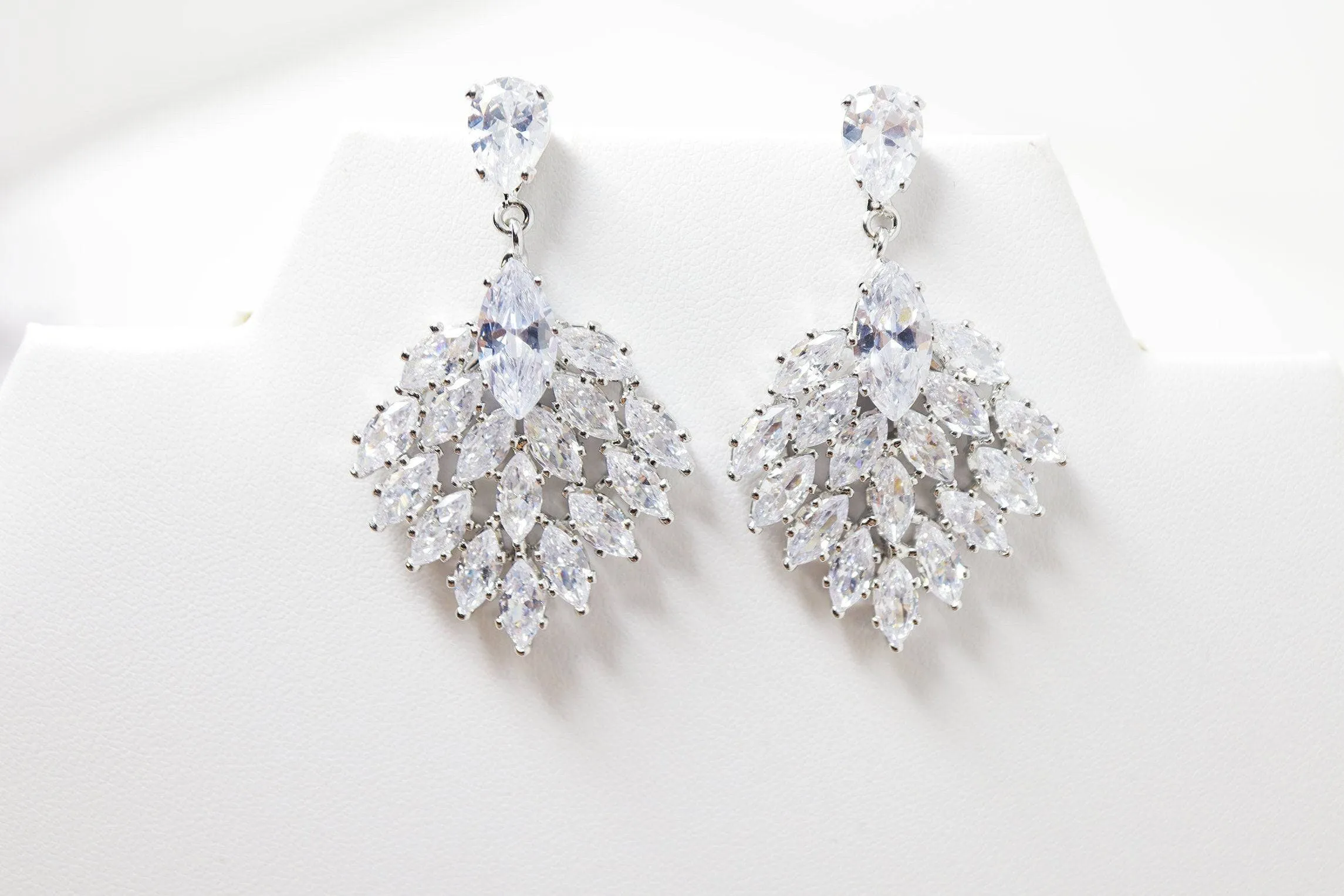 Cubic Zirconia, Floral Peacock long Dangle Crystal, Diamond Earrings, Bridal Jewelry, Bridal Earrings, Bridal Earrings, Statement Earrings