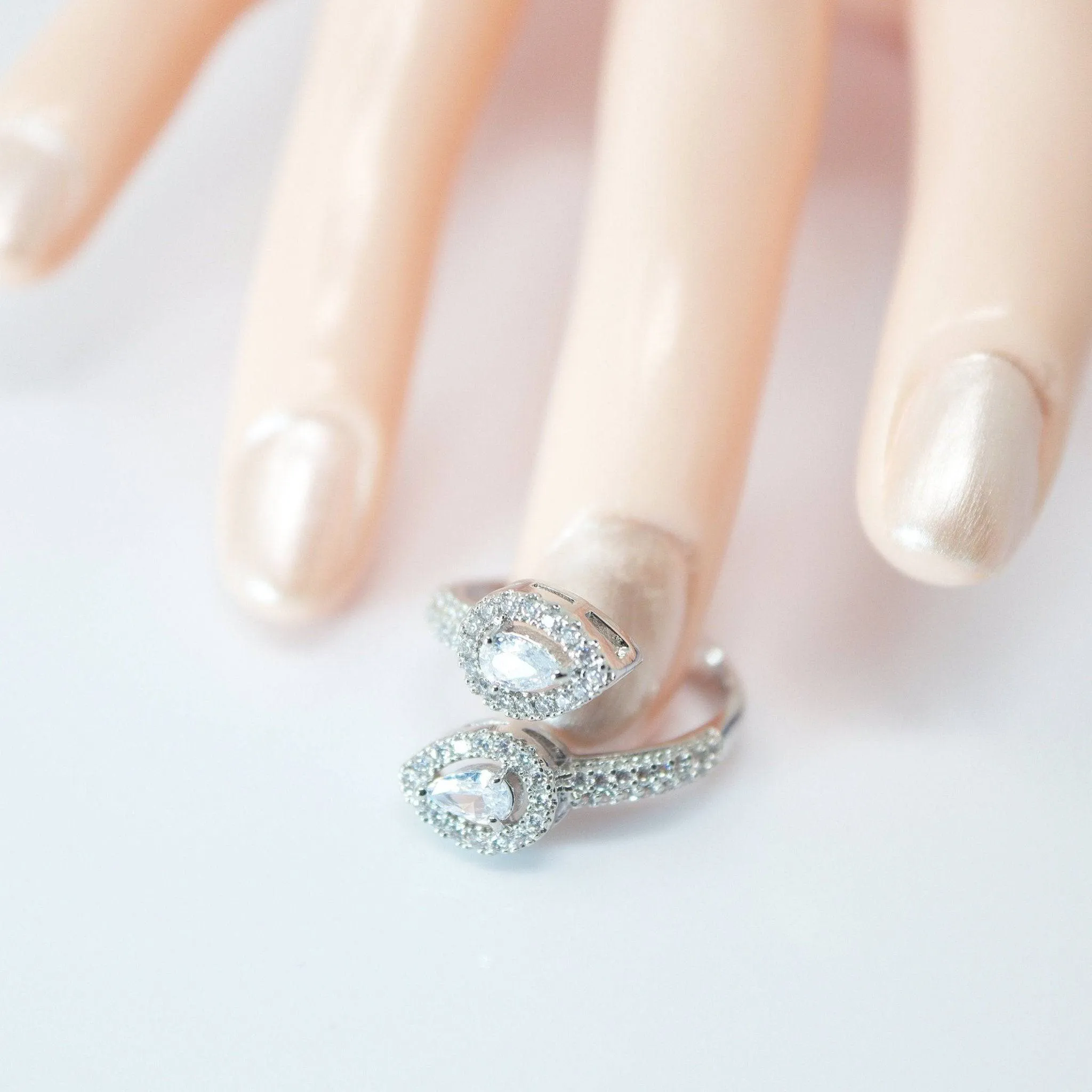 CZ Falling Drops As One Proposal Ring, Statement Ring, Engagement Ring.