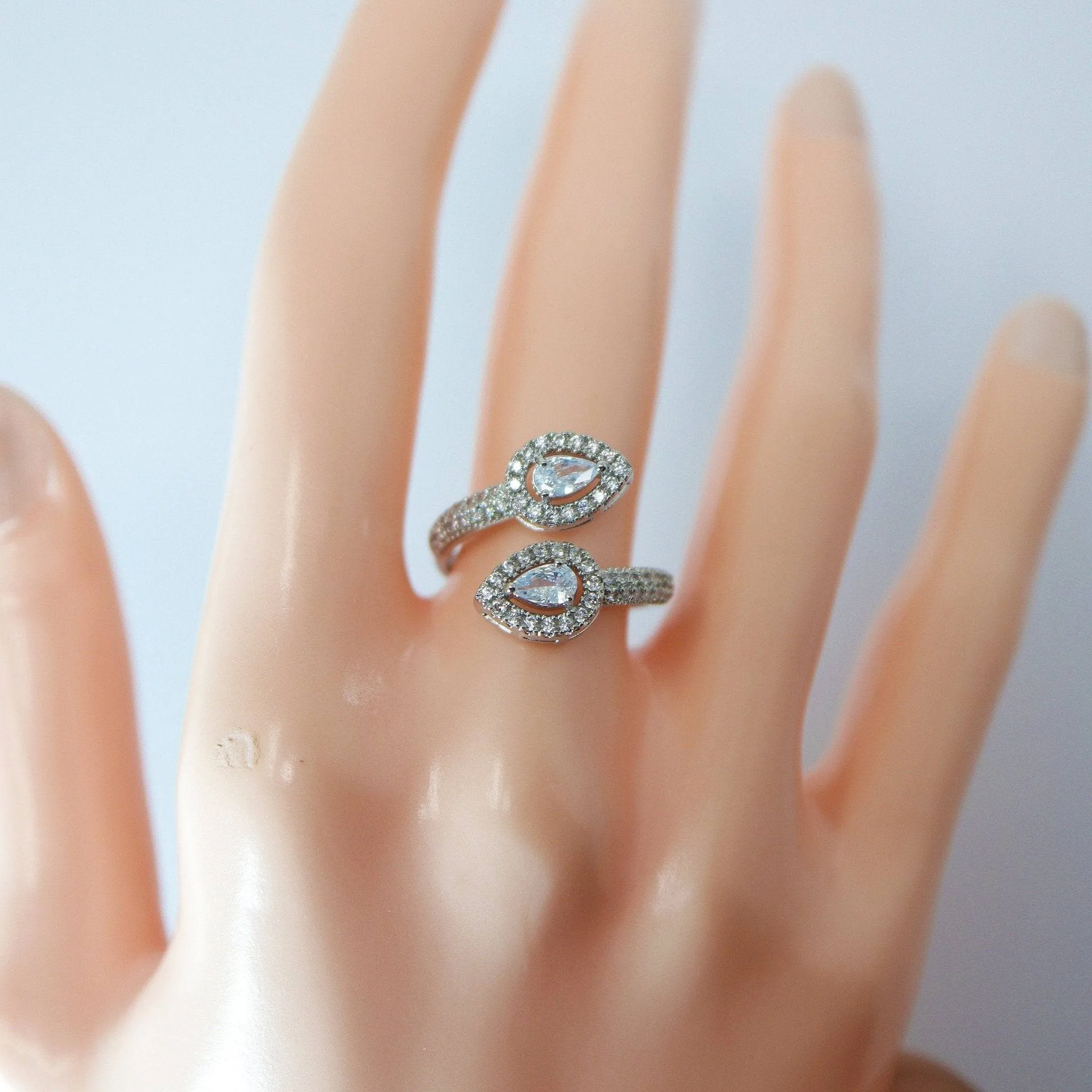 CZ Falling Drops As One Proposal Ring, Statement Ring, Engagement Ring.