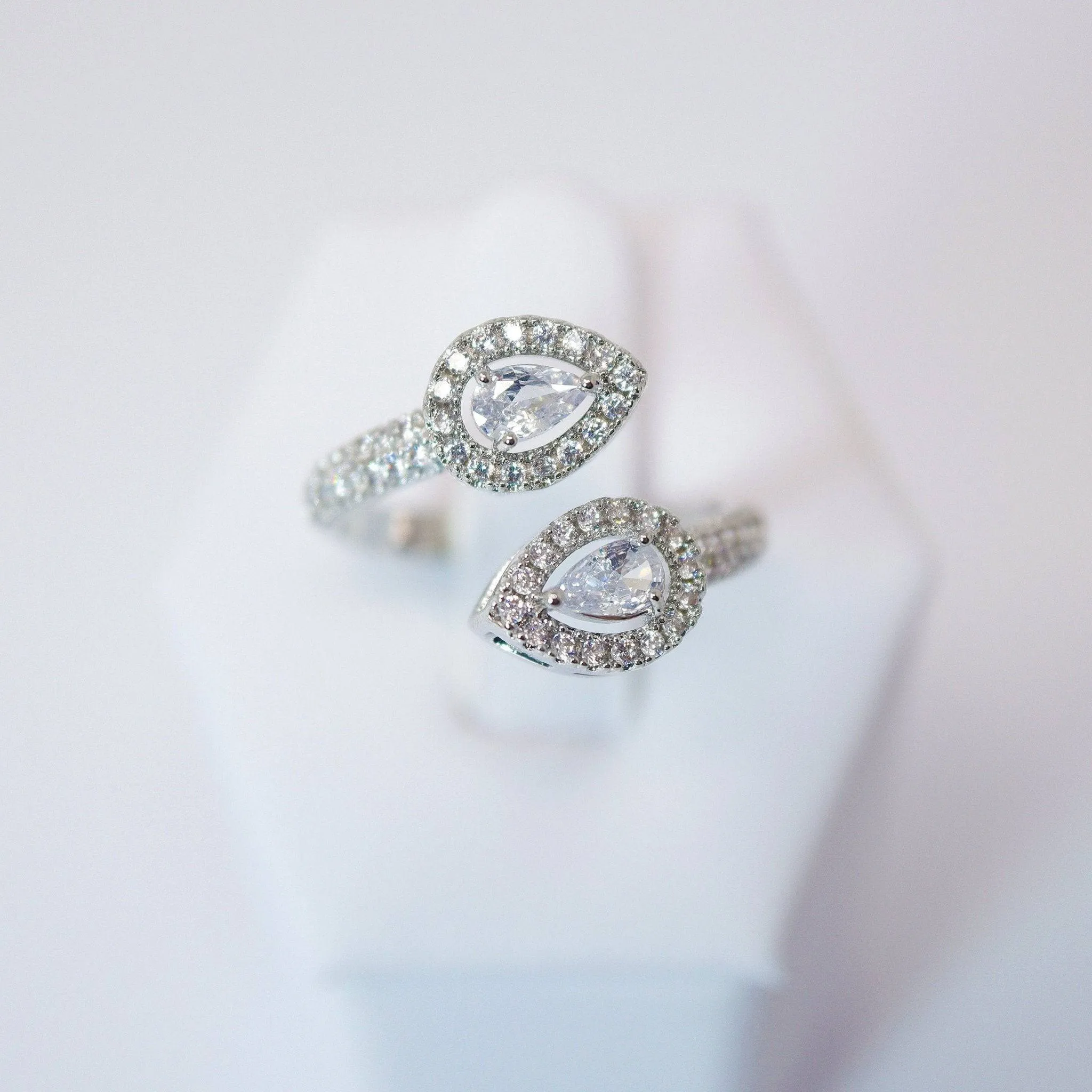 CZ Falling Drops As One Proposal Ring, Statement Ring, Engagement Ring.