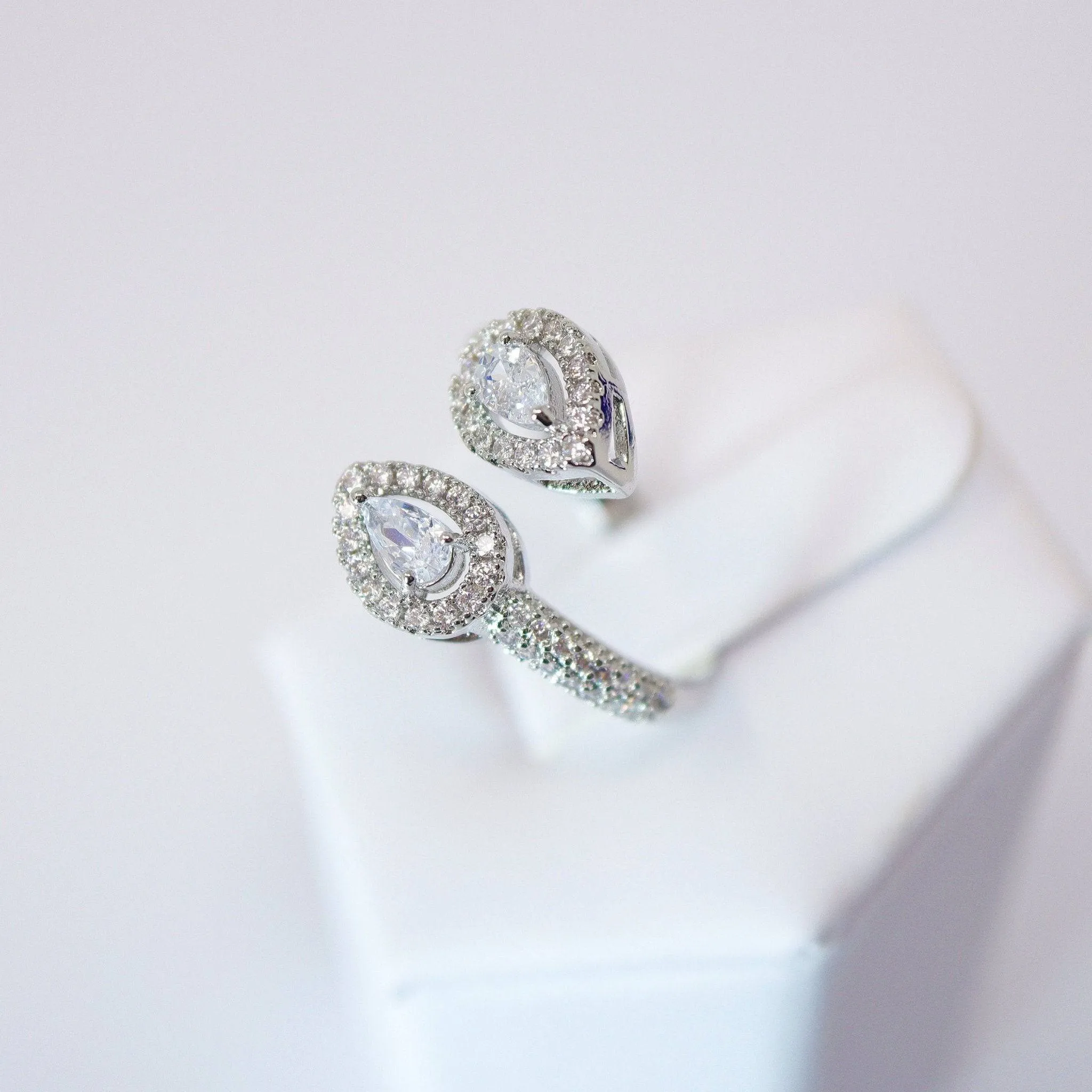 CZ Falling Drops As One Proposal Ring, Statement Ring, Engagement Ring.