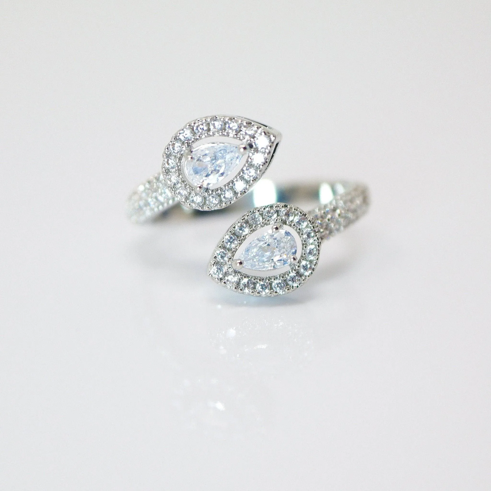 CZ Falling Drops As One Proposal Ring, Statement Ring, Engagement Ring.