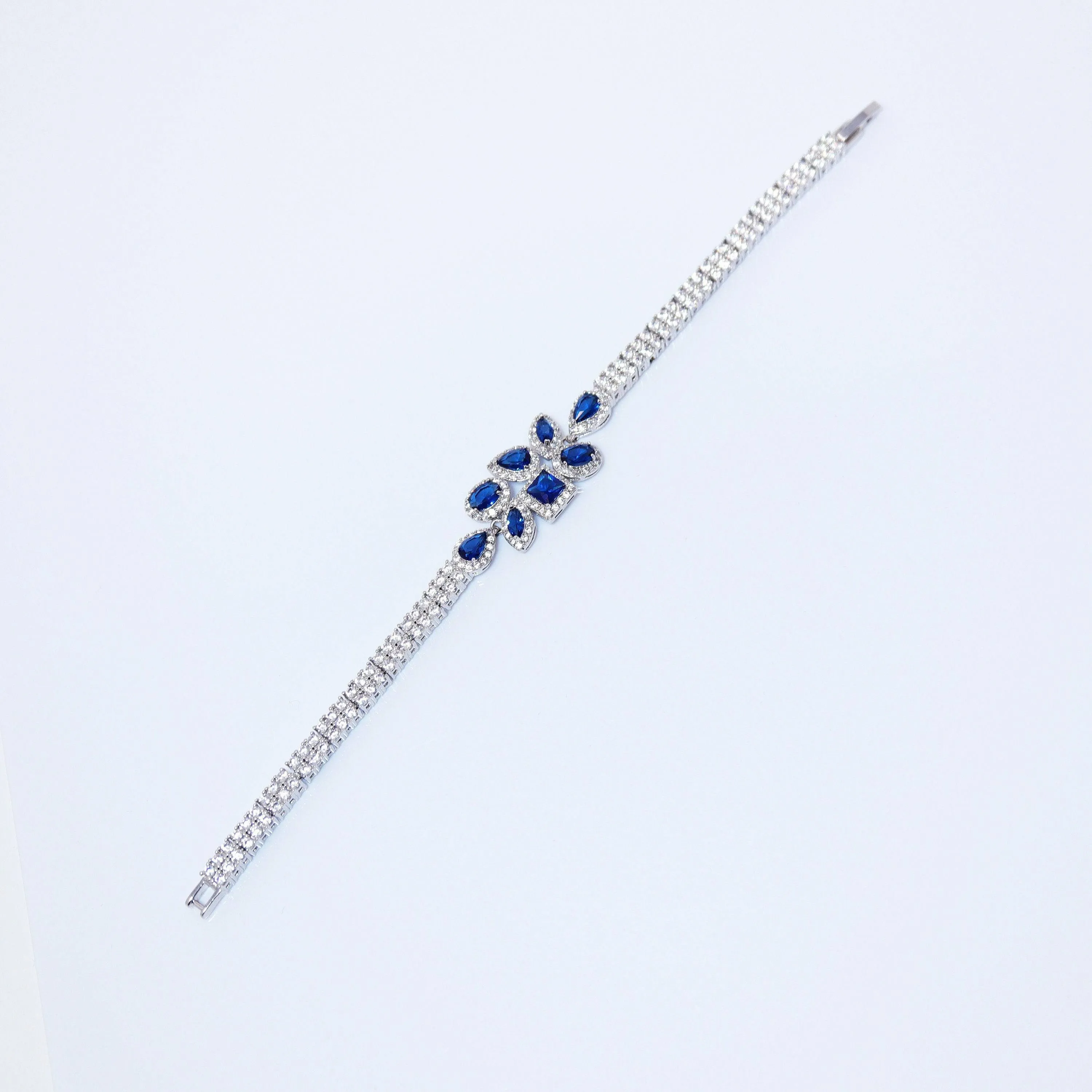 CZ Royal Blue Floral Dainty Diamond Bracelet, Bracelet , Wedding Bracelet, Bridesmaid Gift, Bride Bracelet, Bridal Bracelet, CZ bracelet.