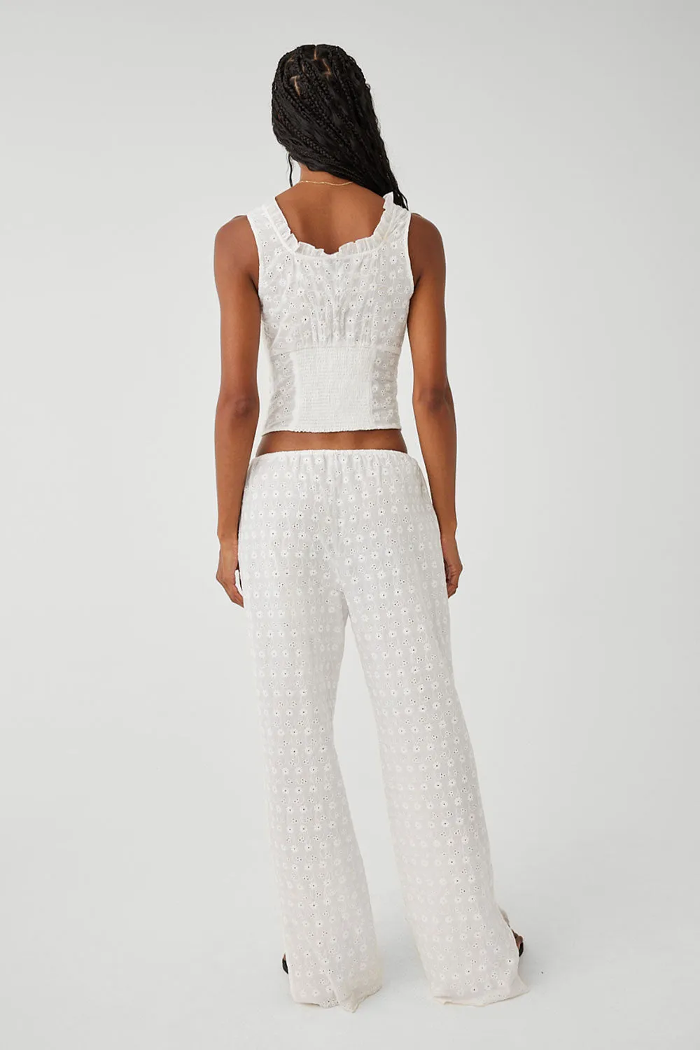 Daisy Eyelet Low Rise Pant - White