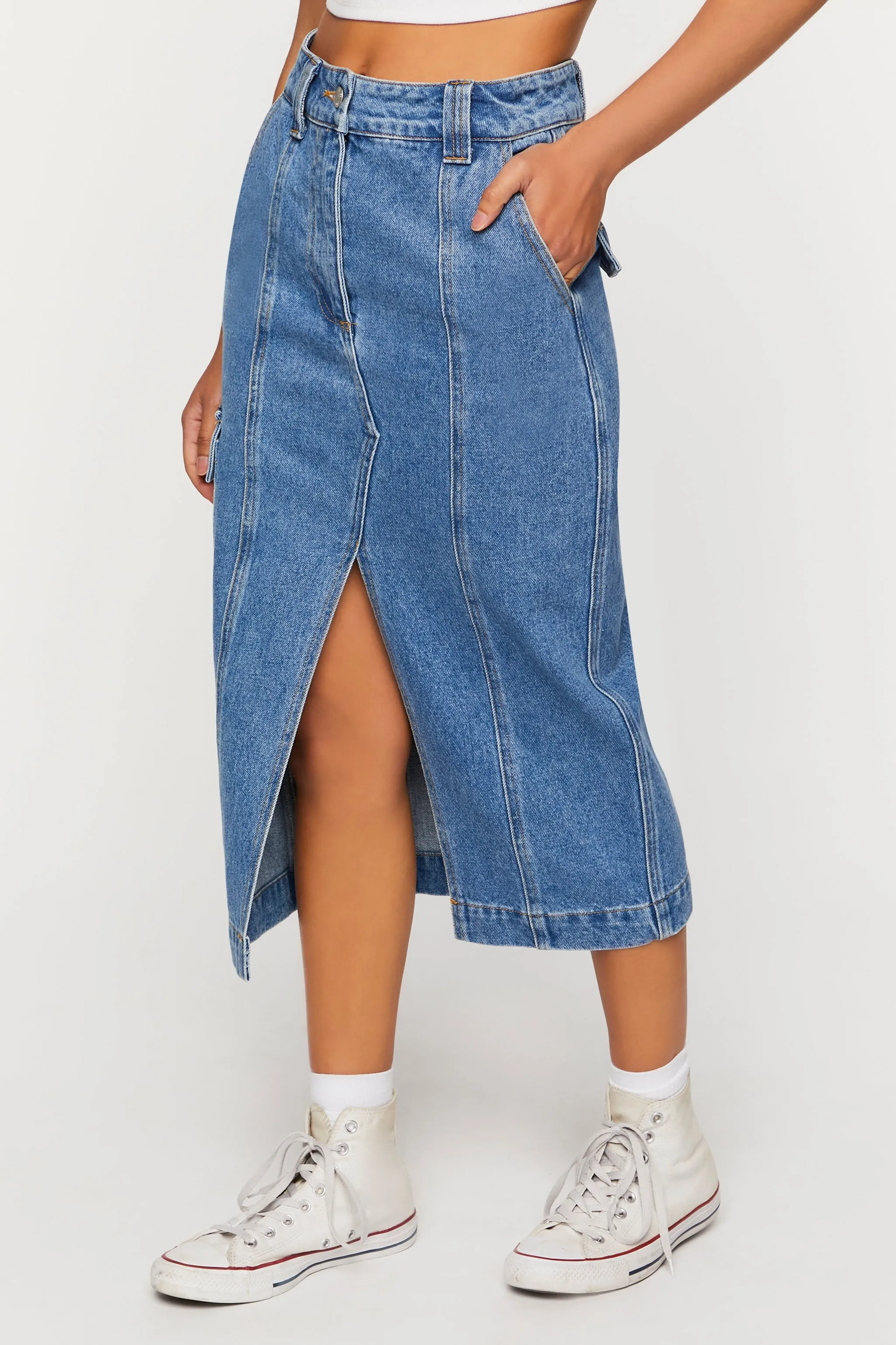 Denim Split-Hem Maxi Skirt