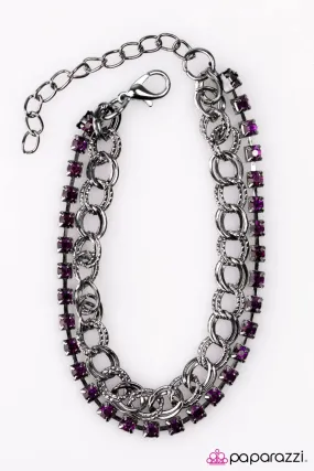 Double Time Purple Gem and Gunmetal Chain Bracelet - Paparazzi Accessories