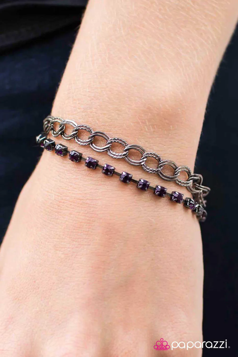 Double Time Purple Gem and Gunmetal Chain Bracelet - Paparazzi Accessories