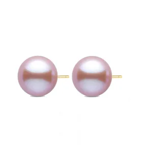 Elegant 18K Gold? Top Grade Freshwater Purple Pearl Stud Earrings KE00060