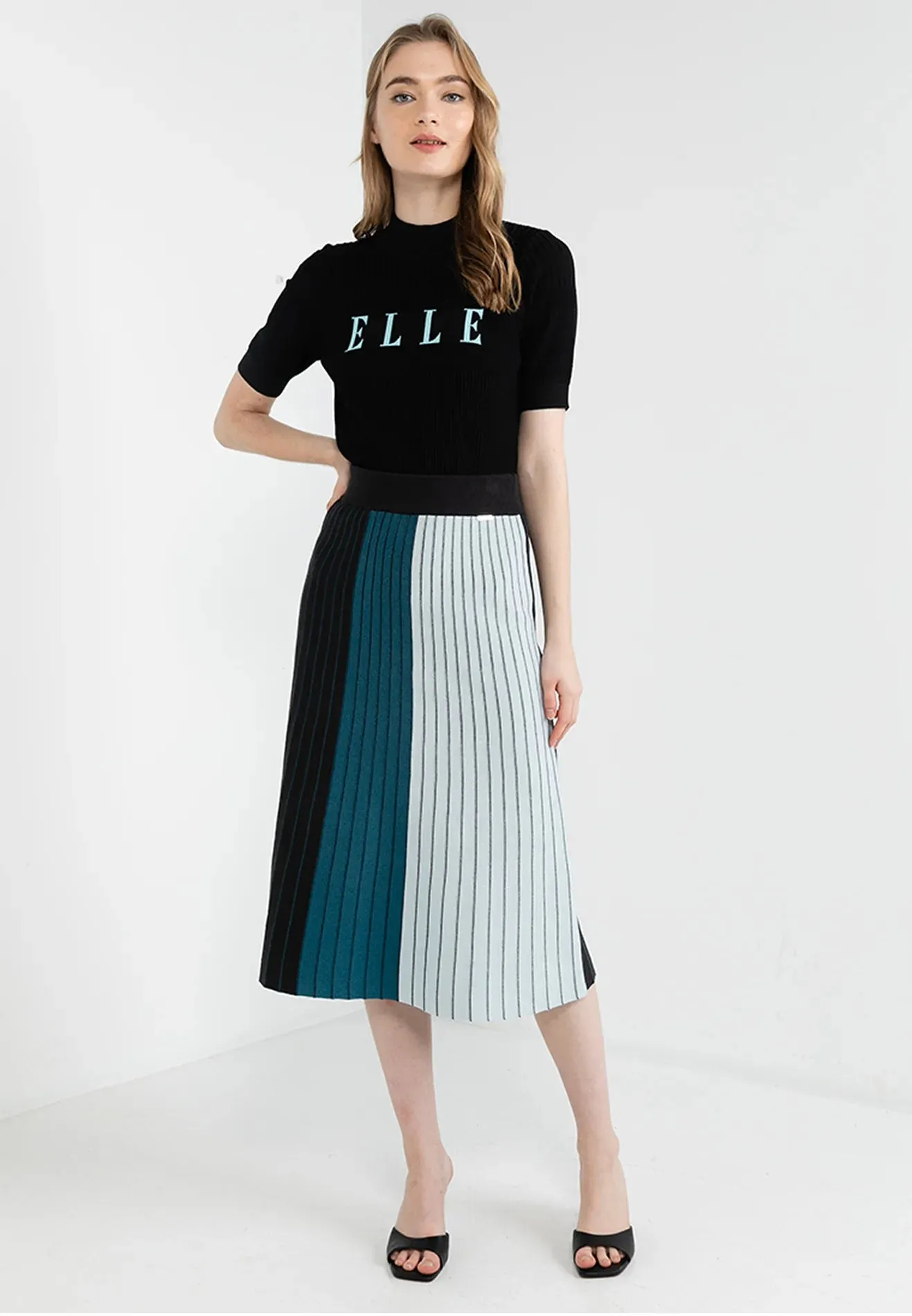 ELLE Apparel Mixed Color Tone A-Line Midi Skirt