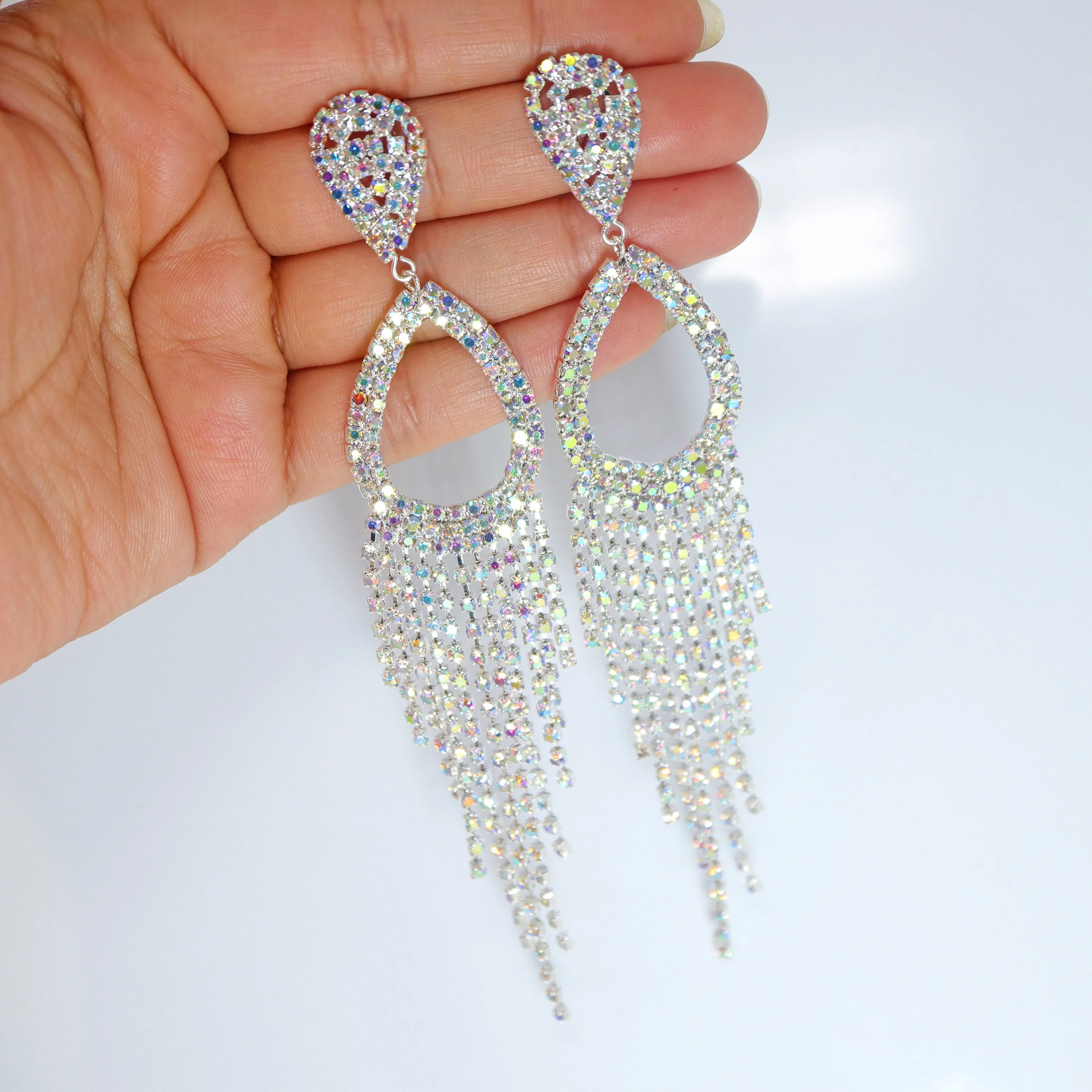 Enchanting Tassel Earrings: Bridal Beauty in Swarovski AB Crystals, Long Tassel Bridal Jewelry Crystal Bridal Earrings Statement earrings Cz