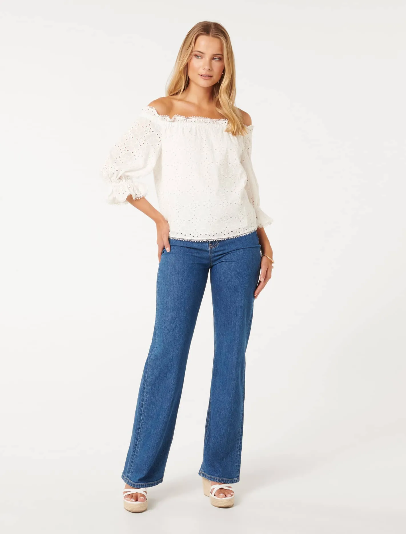 Enid Embroidered Bardot Top