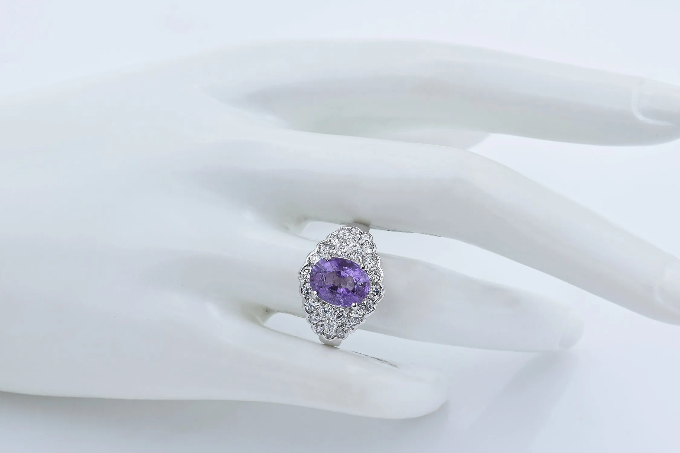 Estate 18K White Gold 2.19 Ct Purple Cuprian & 1.50 TCW Diamond Cocktail Ring