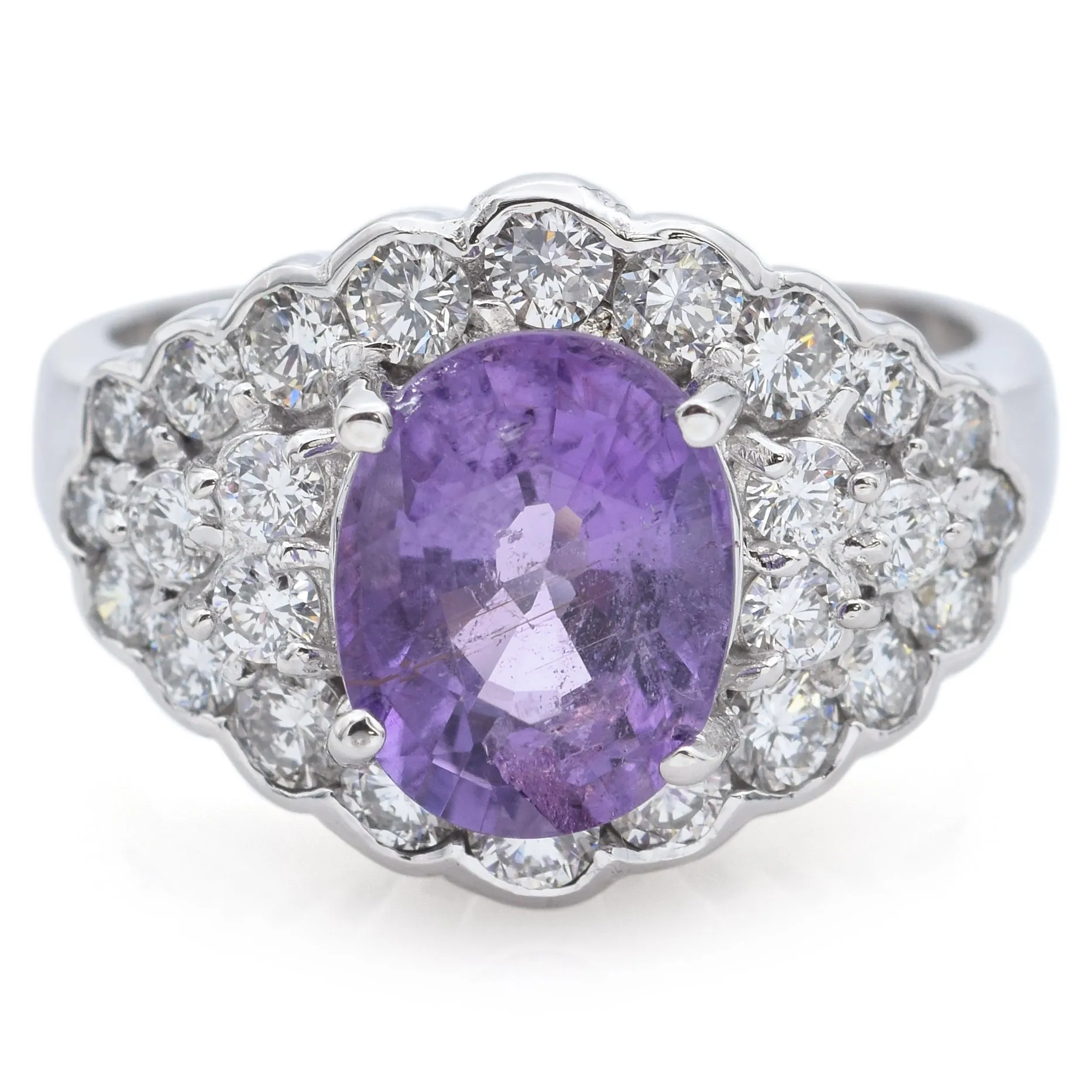 Estate 18K White Gold 2.19 Ct Purple Cuprian & 1.50 TCW Diamond Cocktail Ring