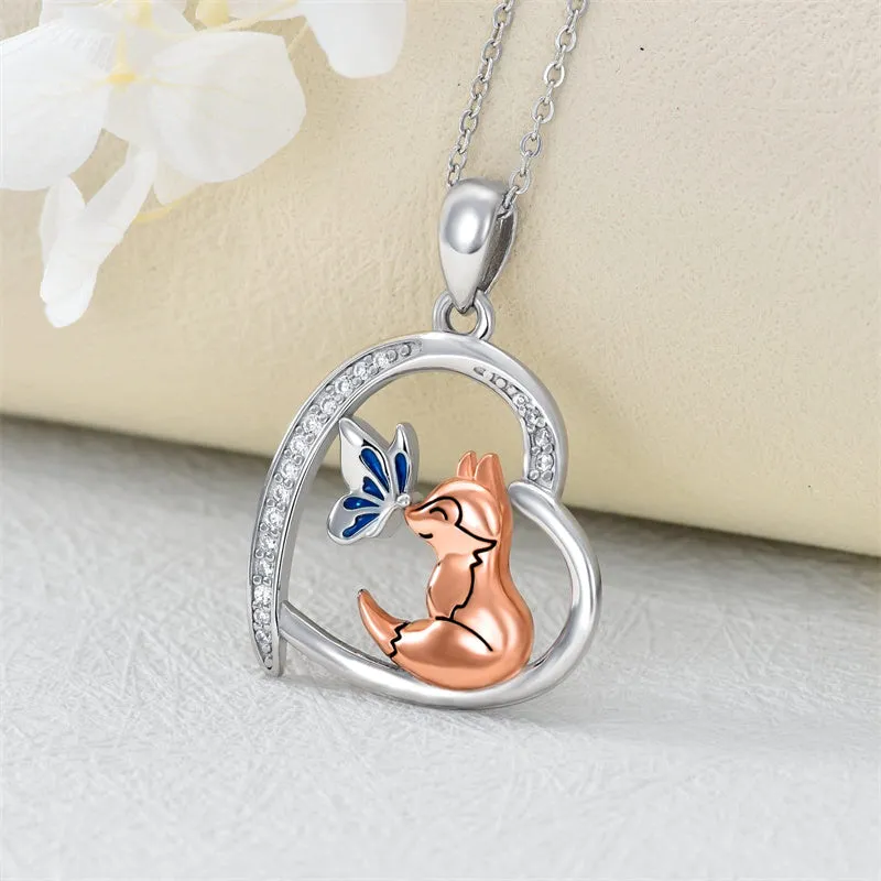 Fox Necklace 925 Sterling Silver Animal Necklace Cute Animal Jewelry Gifts for Women Girls