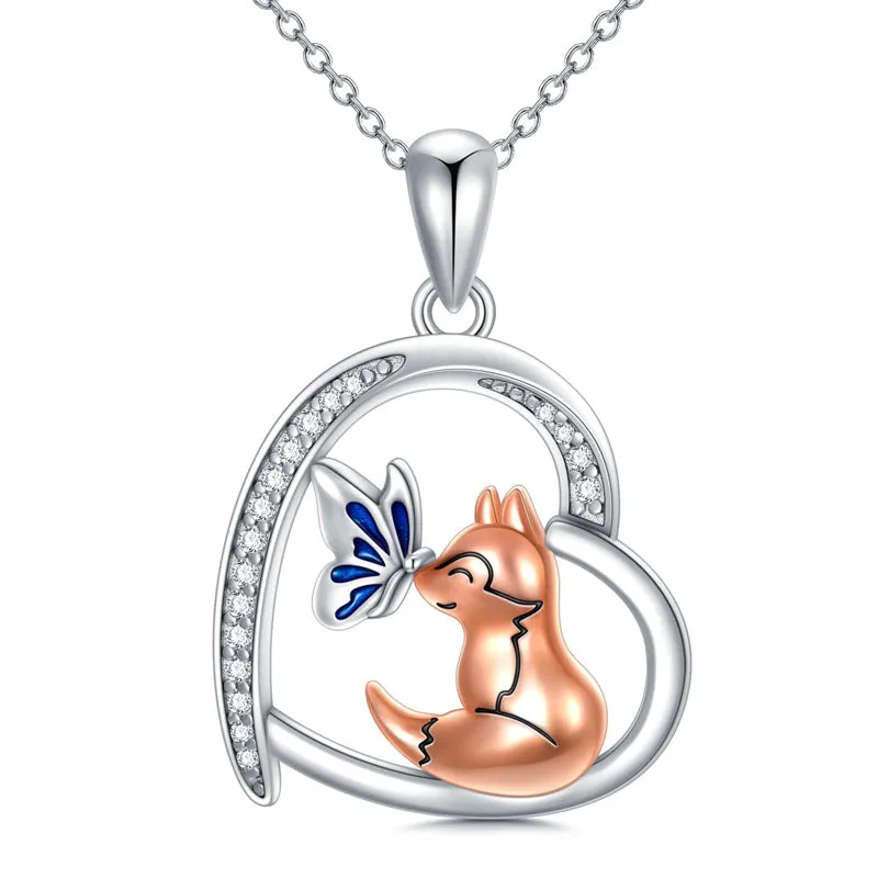 Fox Necklace 925 Sterling Silver Animal Necklace Cute Animal Jewelry Gifts for Women Girls