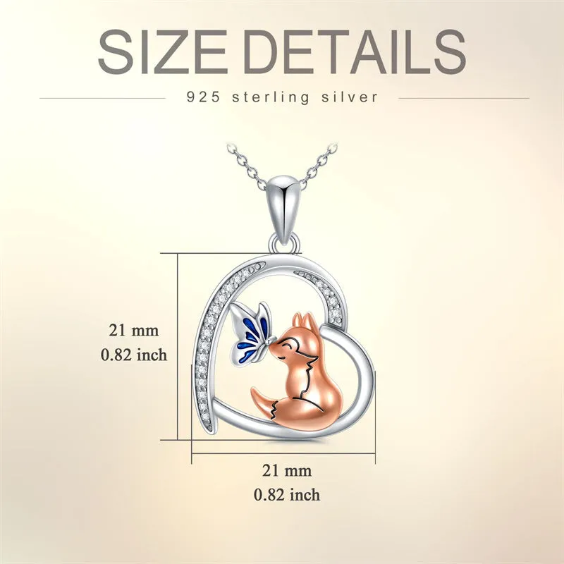 Fox Necklace 925 Sterling Silver Animal Necklace Cute Animal Jewelry Gifts for Women Girls