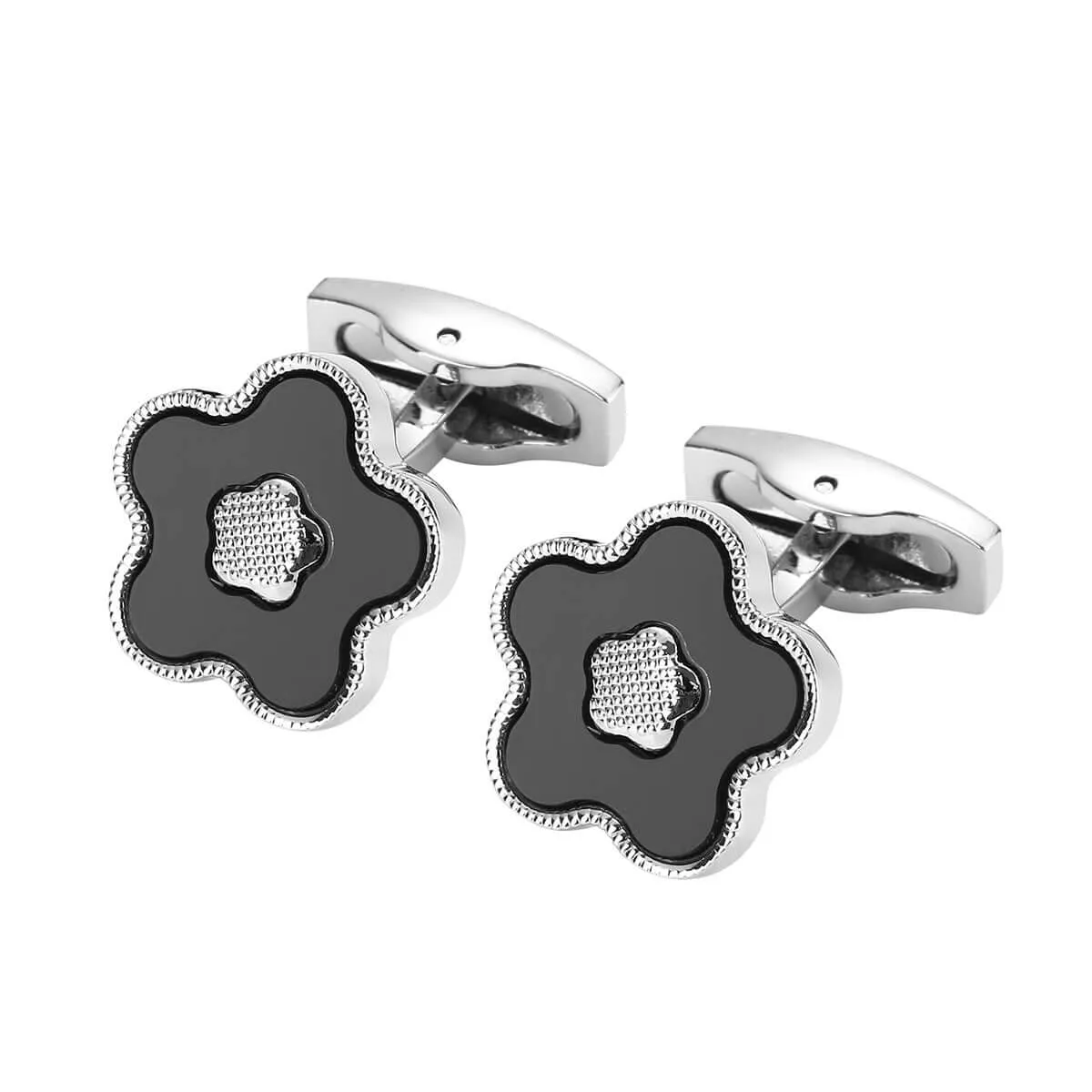 French Black Flower Men's Swank Cufflinks