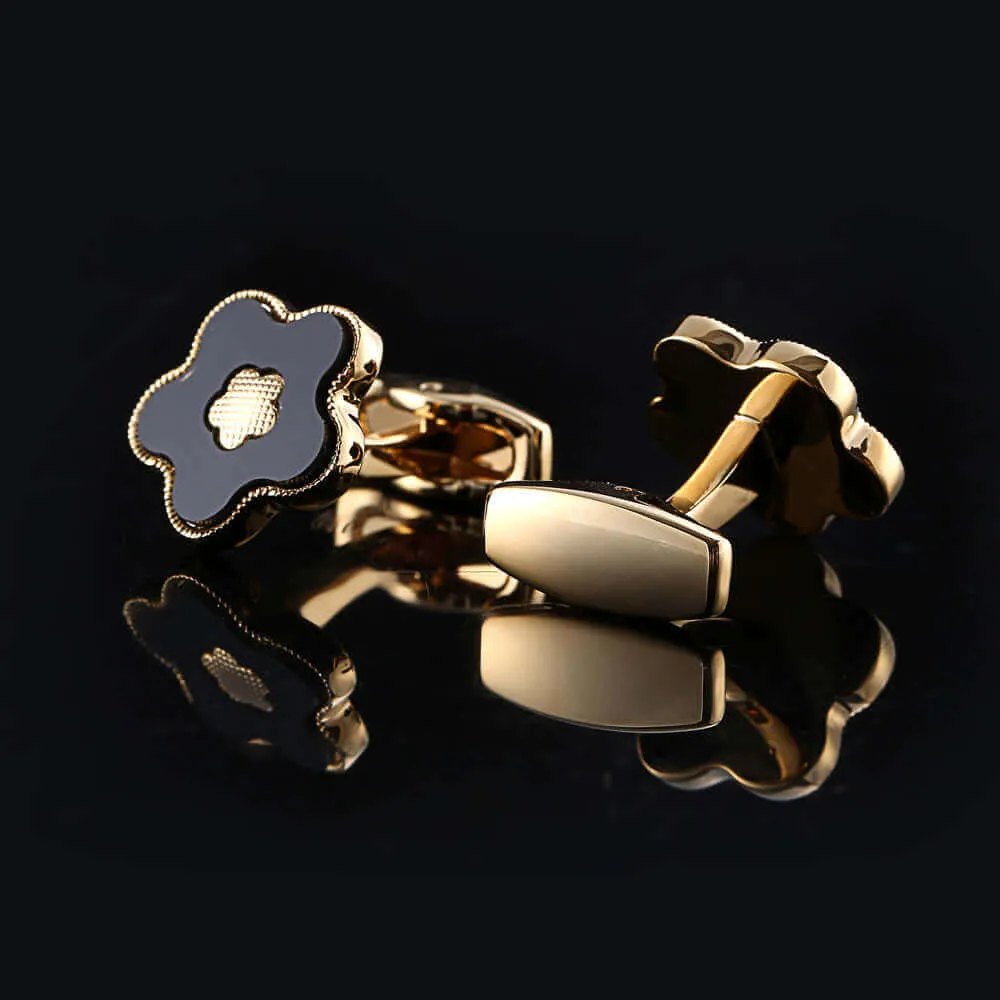 French Black Flower Men's Swank Cufflinks