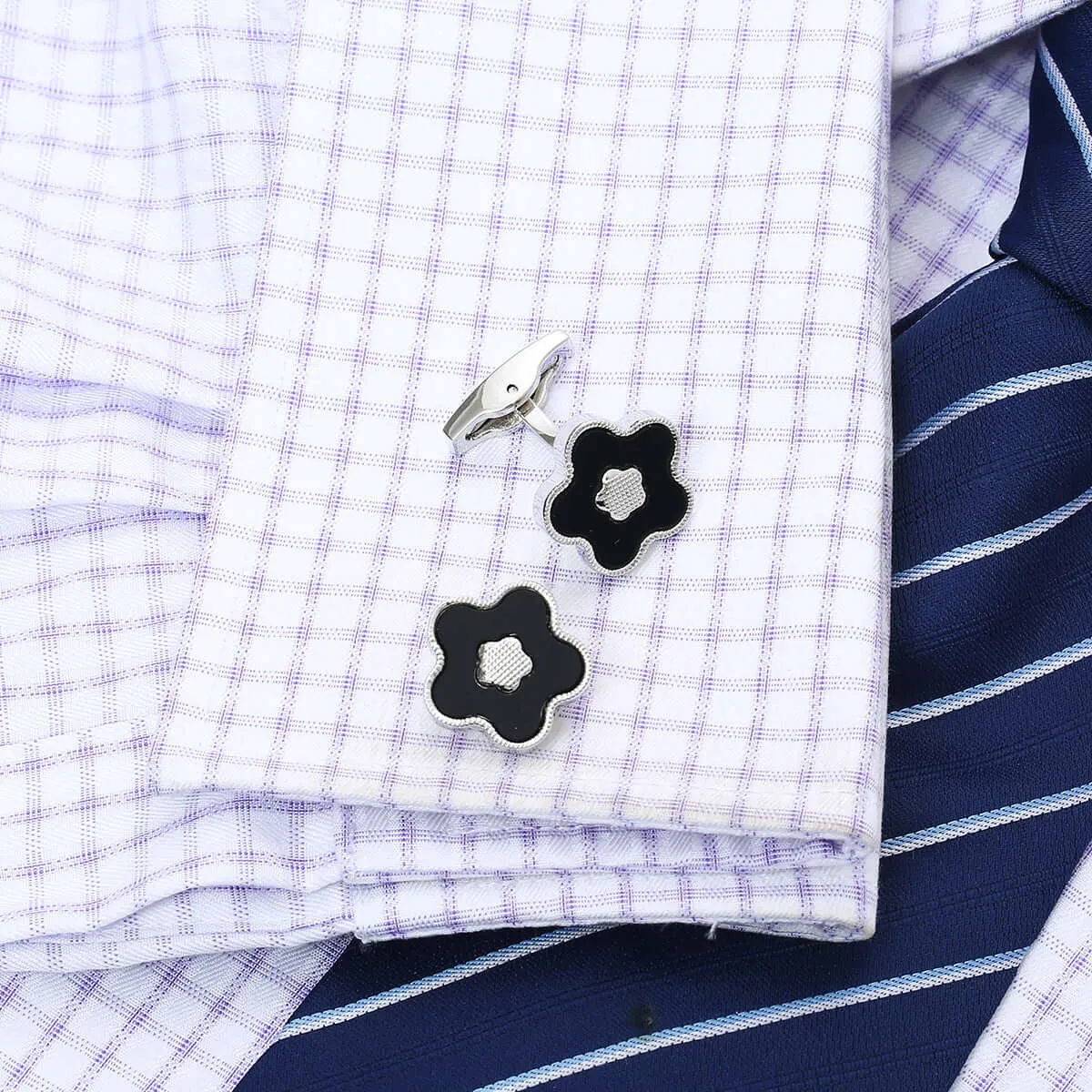 French Black Flower Men's Swank Cufflinks