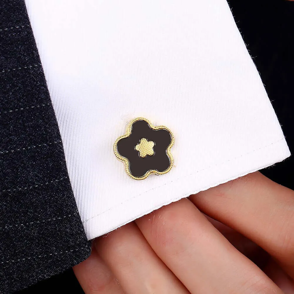 French Black Flower Men's Swank Cufflinks