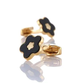 French Black Flower Men's Swank Cufflinks