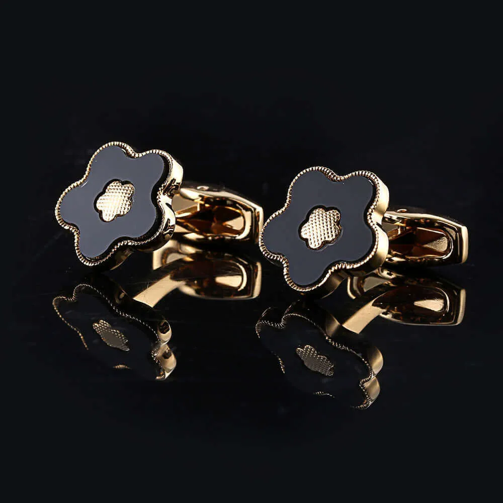 French Black Flower Men's Swank Cufflinks