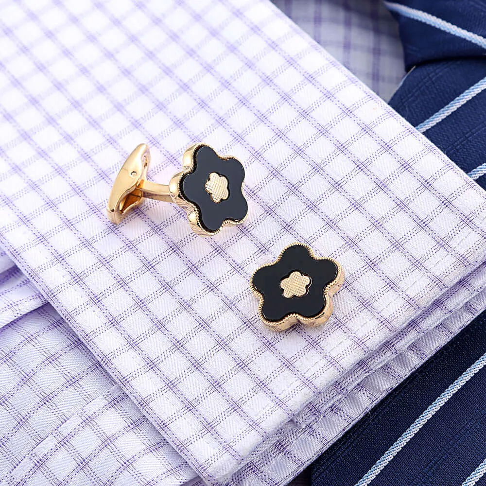 French Black Flower Men's Swank Cufflinks